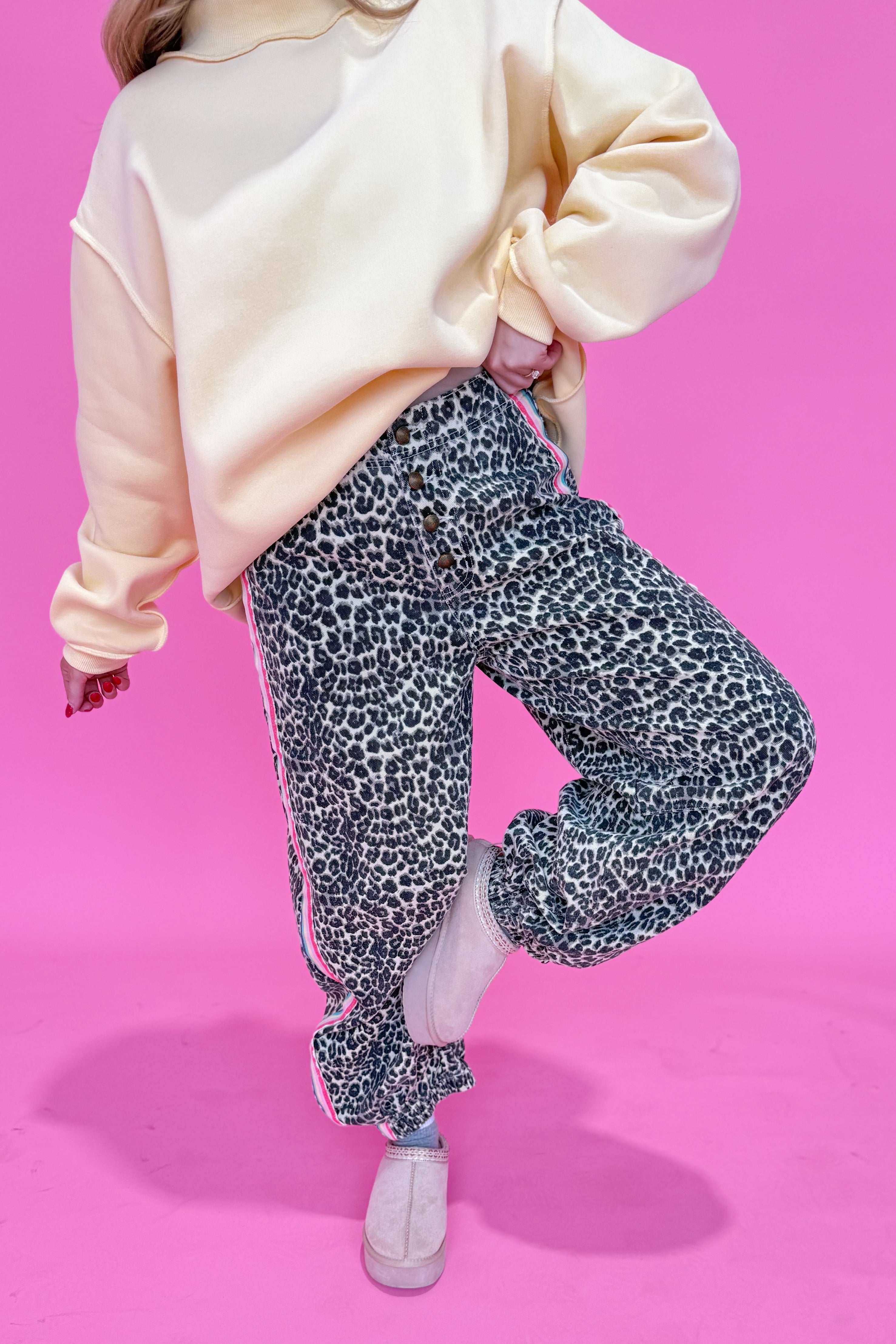 Andy Leopard Side Rainbow Striped Detail Pant - Be You Boutique