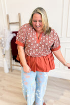 Francine Floral Jacquard Ruffle Hem Top - Be You Boutique