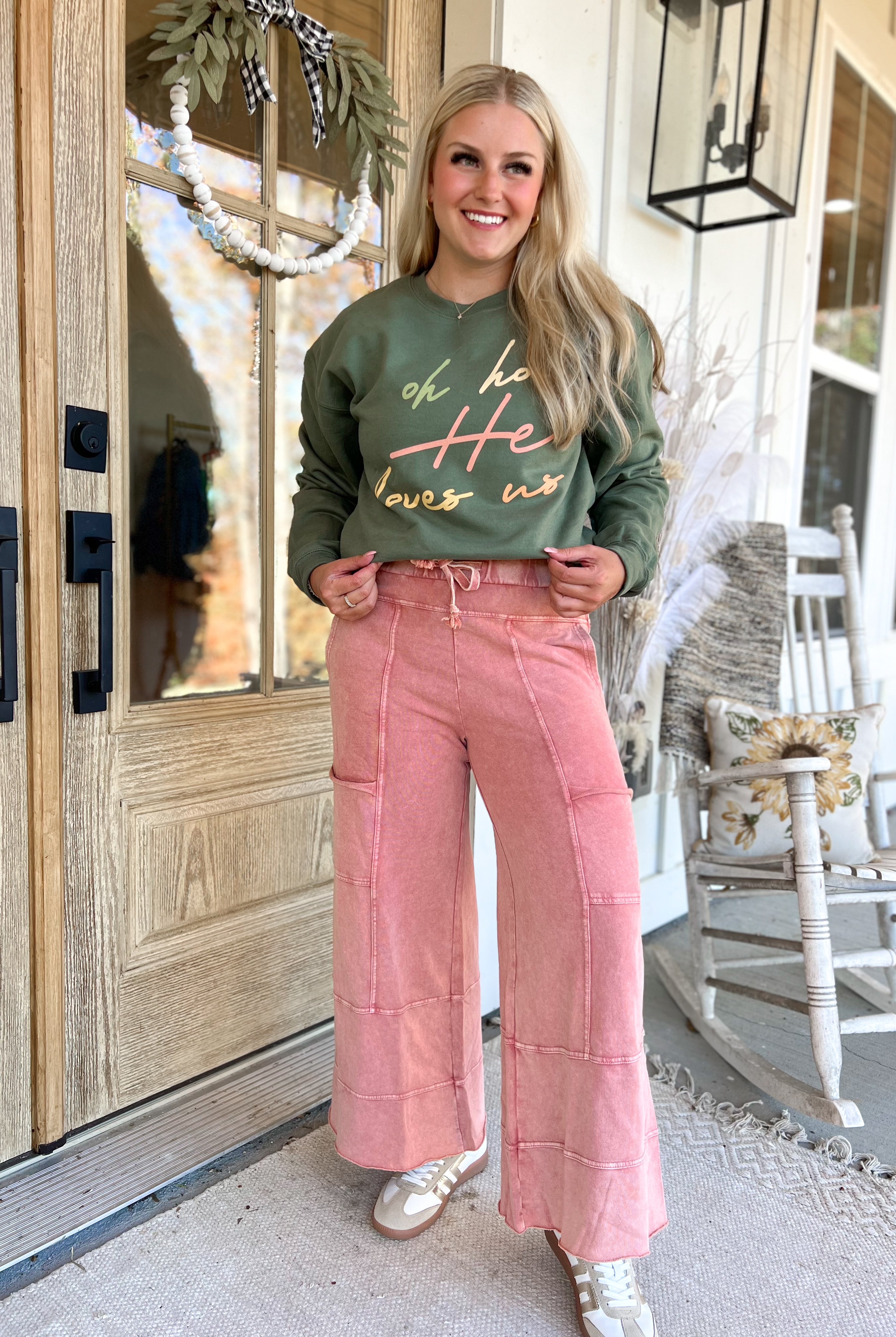 Bradley Mineral Washed Terry Knit Wide Leg Pants - Be You Boutique