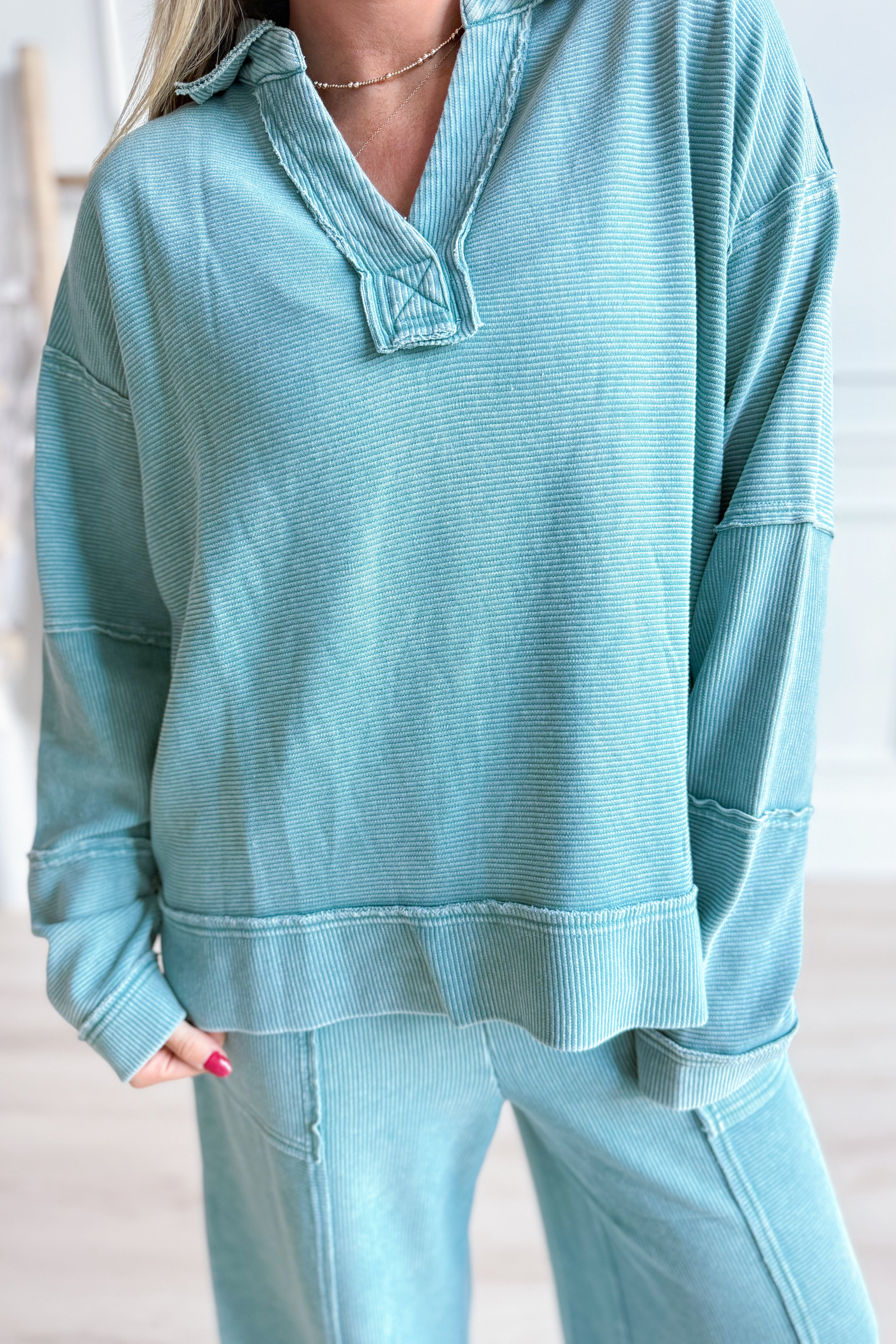 Courtney Textured Thermal Collared Pullover - Be You Boutique