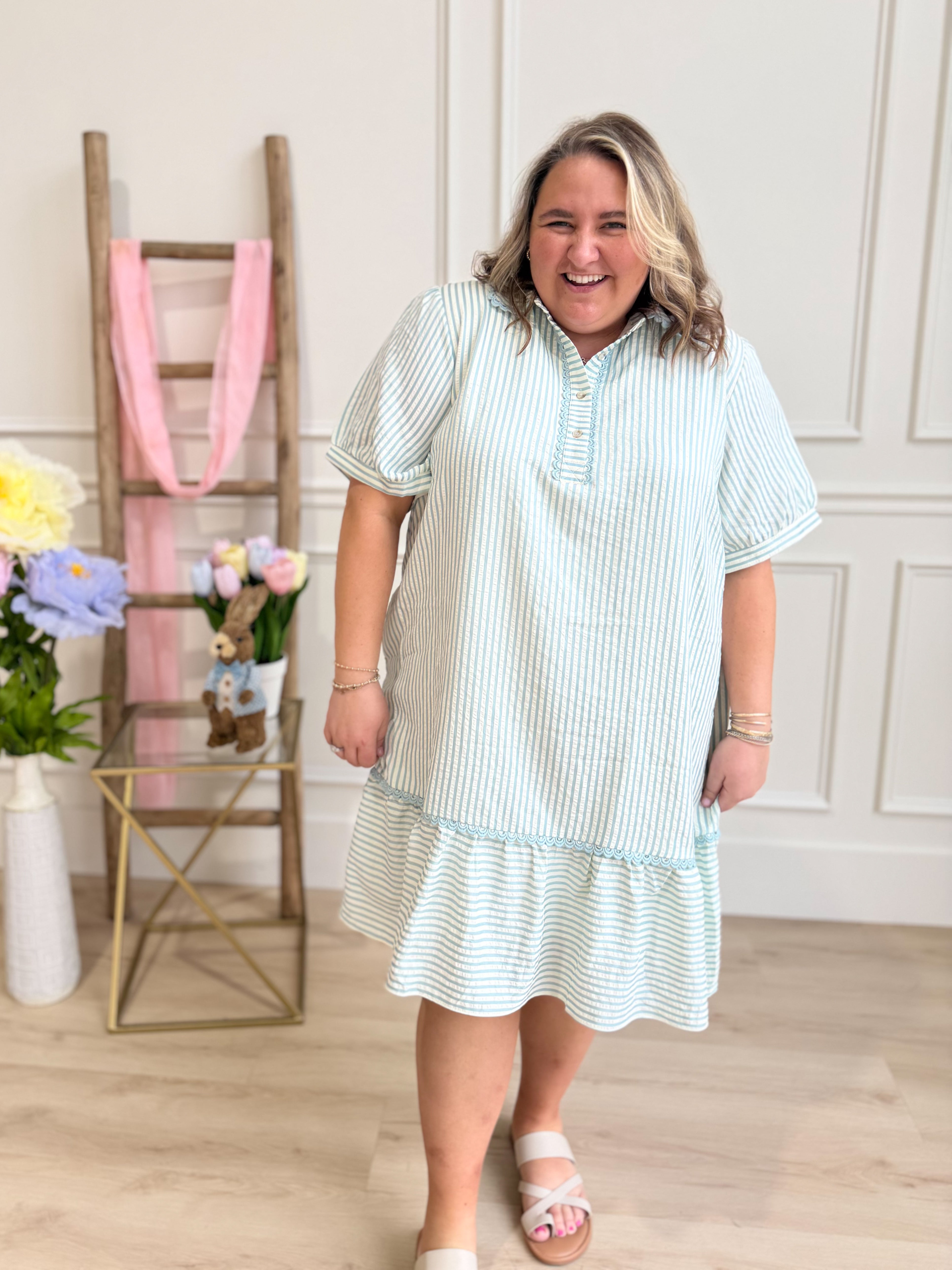 Bunny Striped Contrasted Trim Dress - Be You Boutique