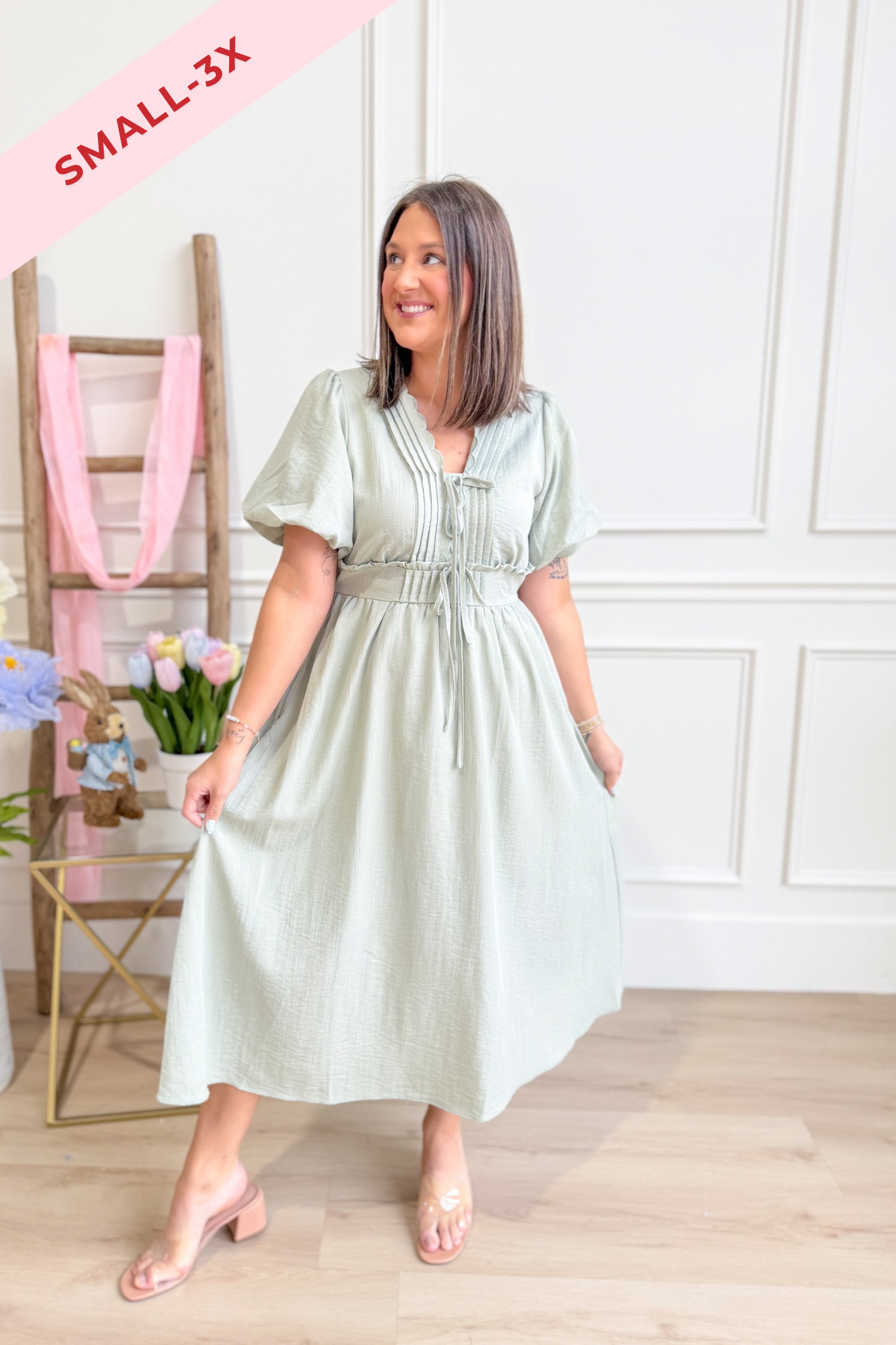 Sia Puff Sleeve Pleated Detailed Midi Dress - Be You Boutique
