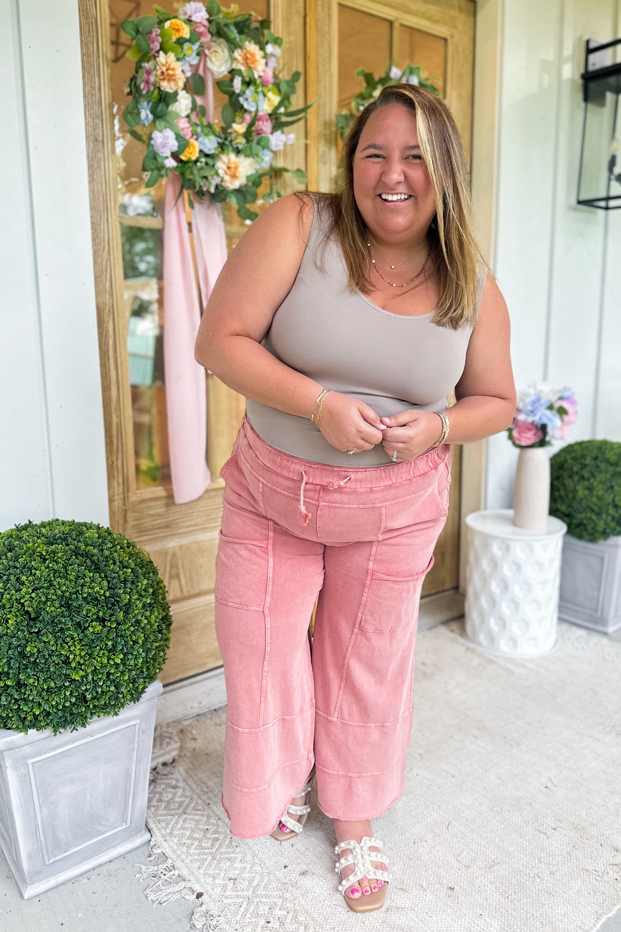 Bradley Mineral Washed Terry Knit Wide Leg Pants - Be You Boutique