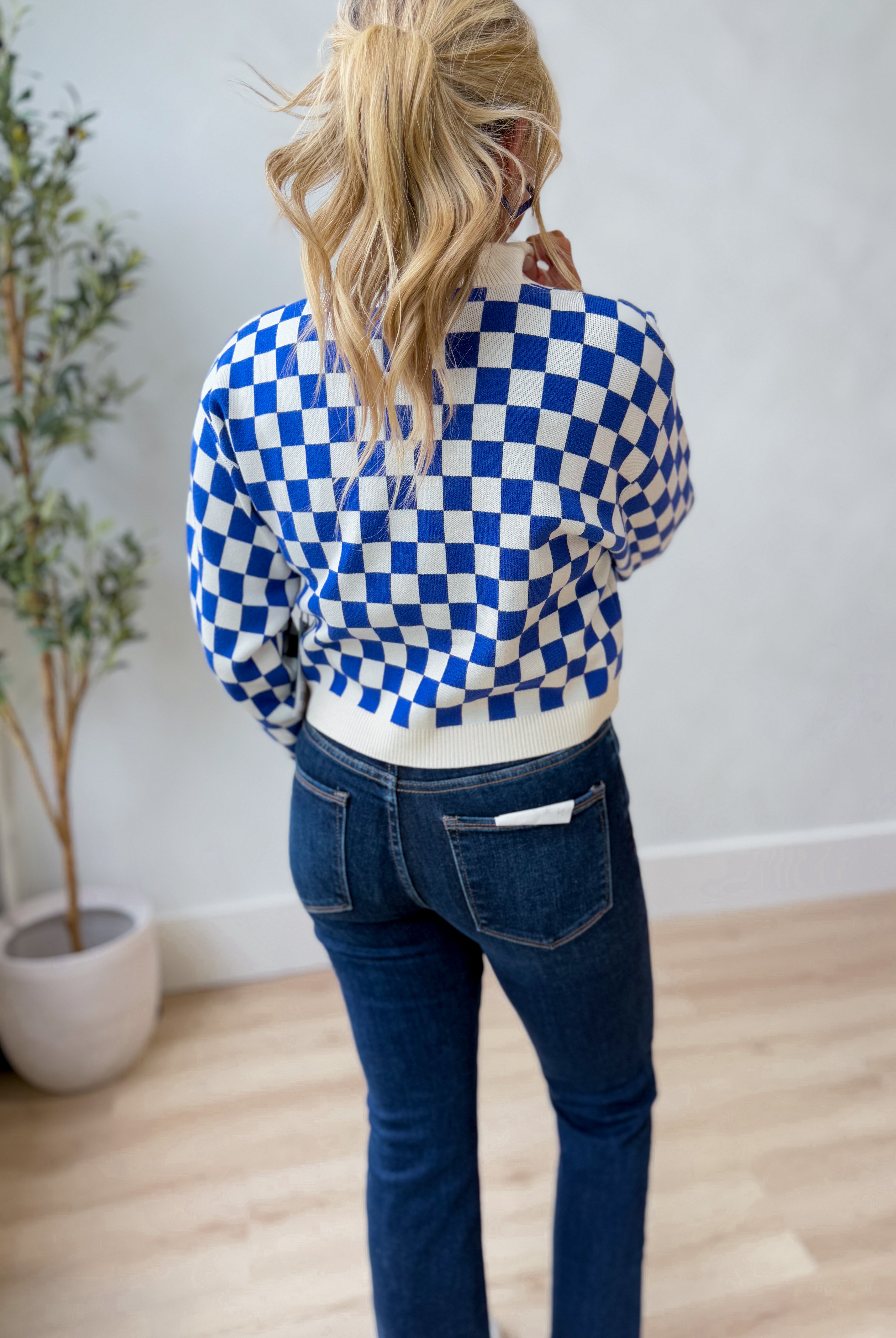 GameDay Social Checkered Kentucky Mock Neck Sweater - Be You Boutique