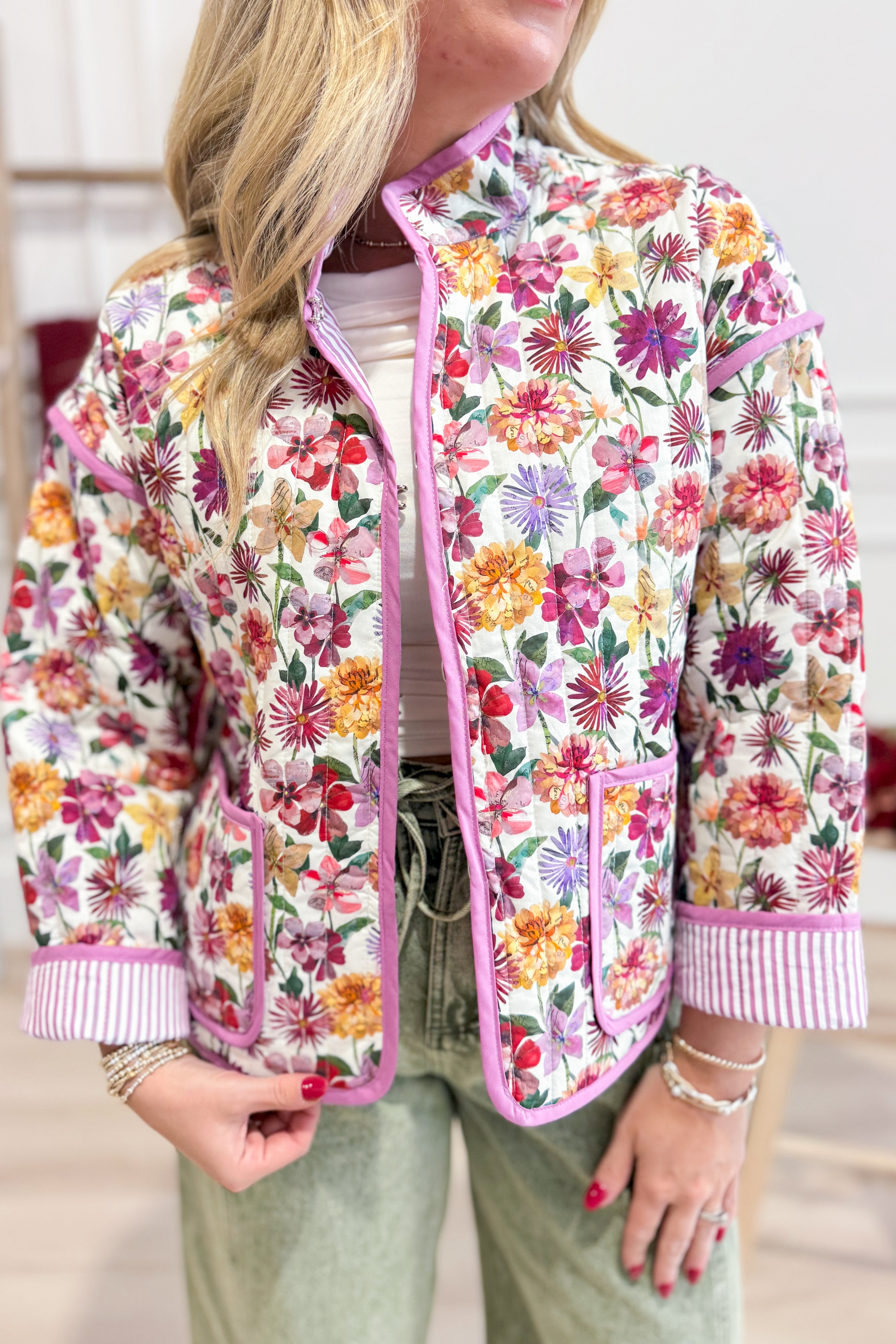 Victoria Floral Printed Quilted Jacket - Be You Boutique