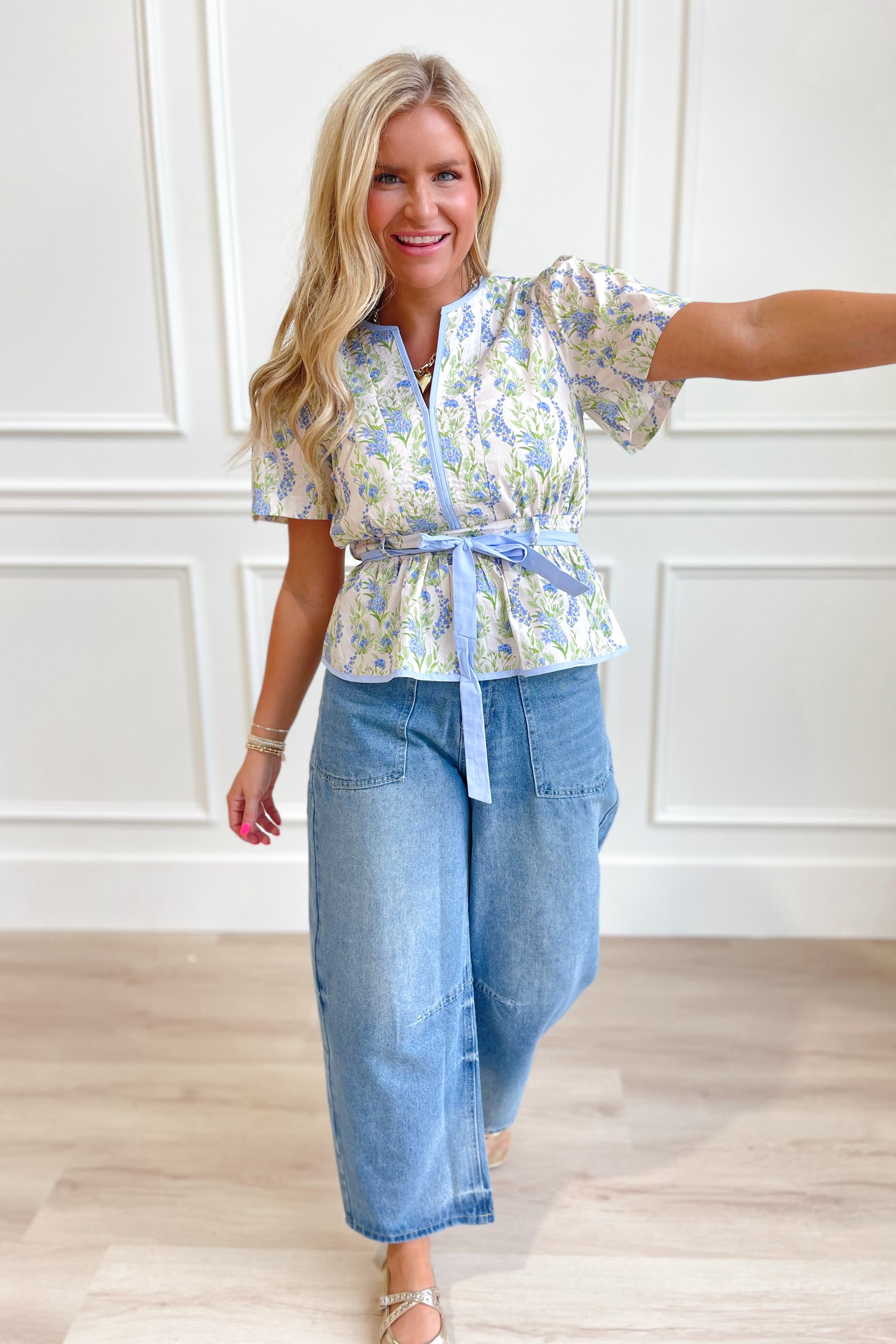 Luna Floral Peplum Puff Sleeve Top - Be You Boutique