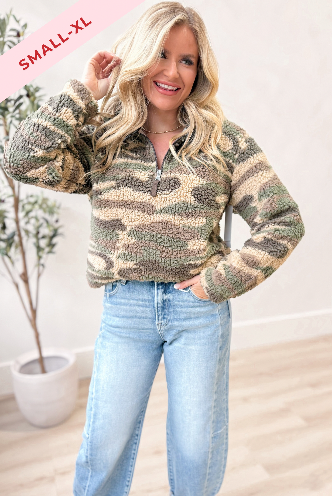 Oliver Camo Sherpa Quarter Zip - Be You Boutique