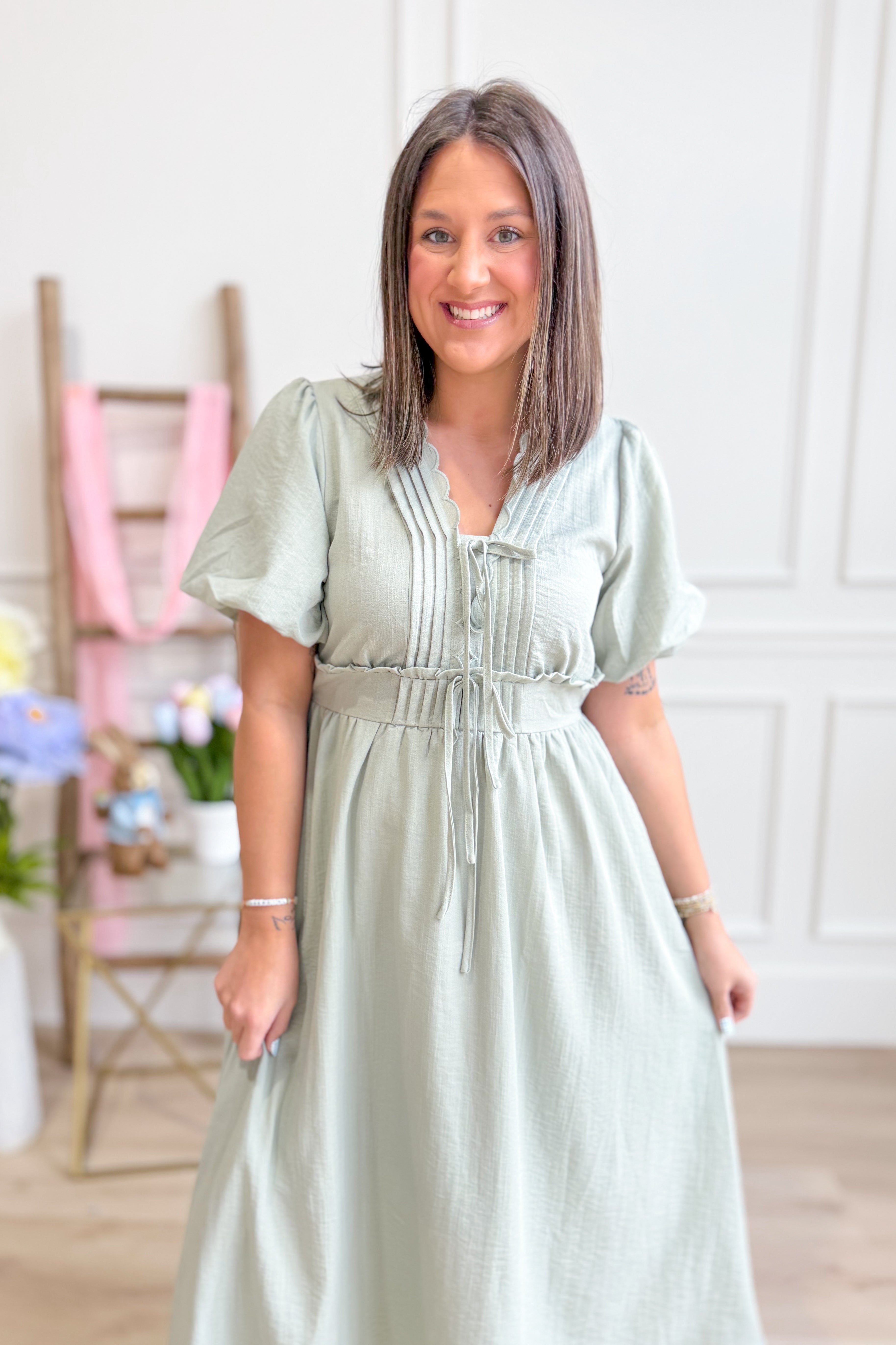 Sia Puff Sleeve Pleated Detailed Midi Dress - Be You Boutique