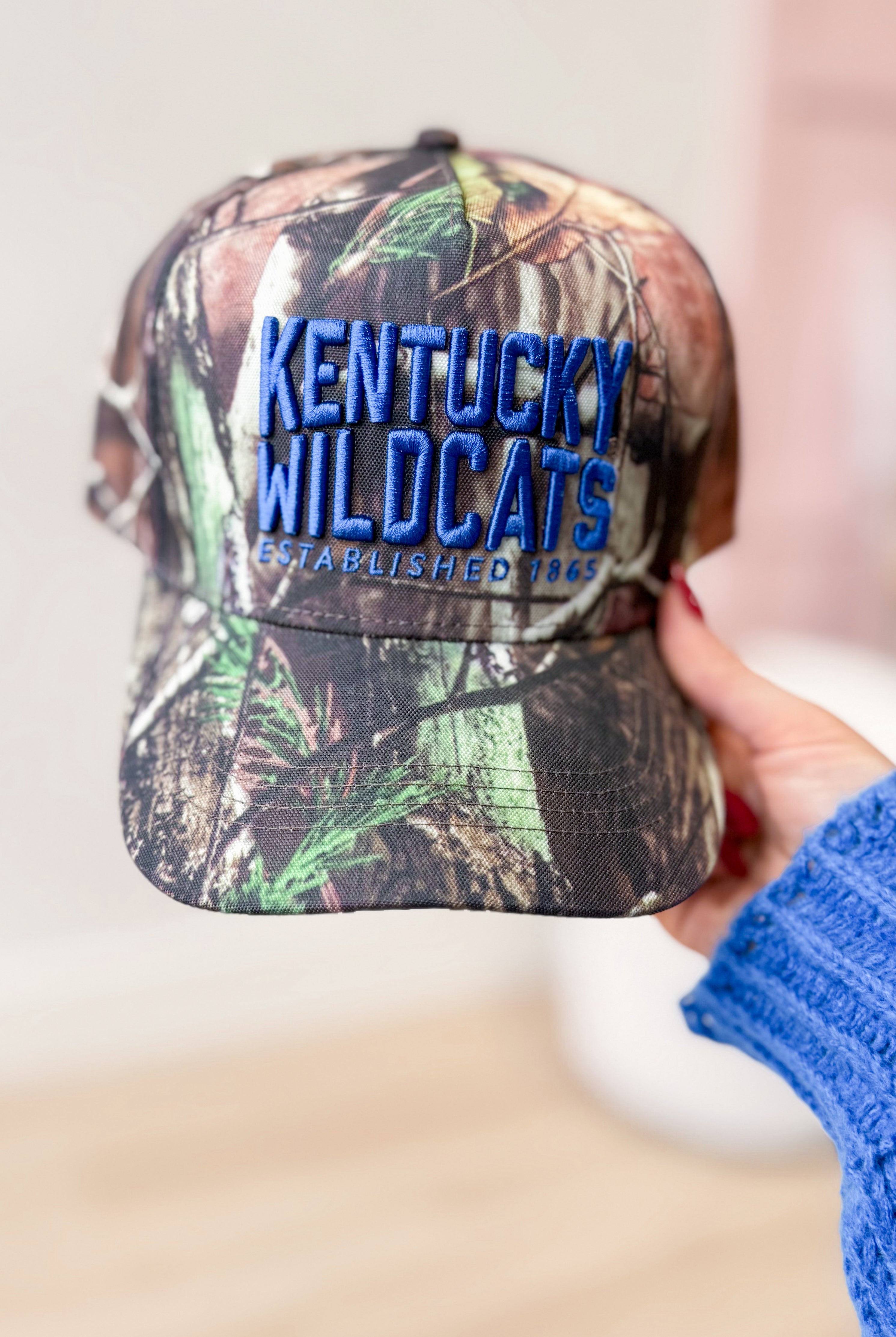 Kentucky camo canvas hat by GameDay Social Apparel Co.®, featuring a stylish camouflage design and adjustable brim.