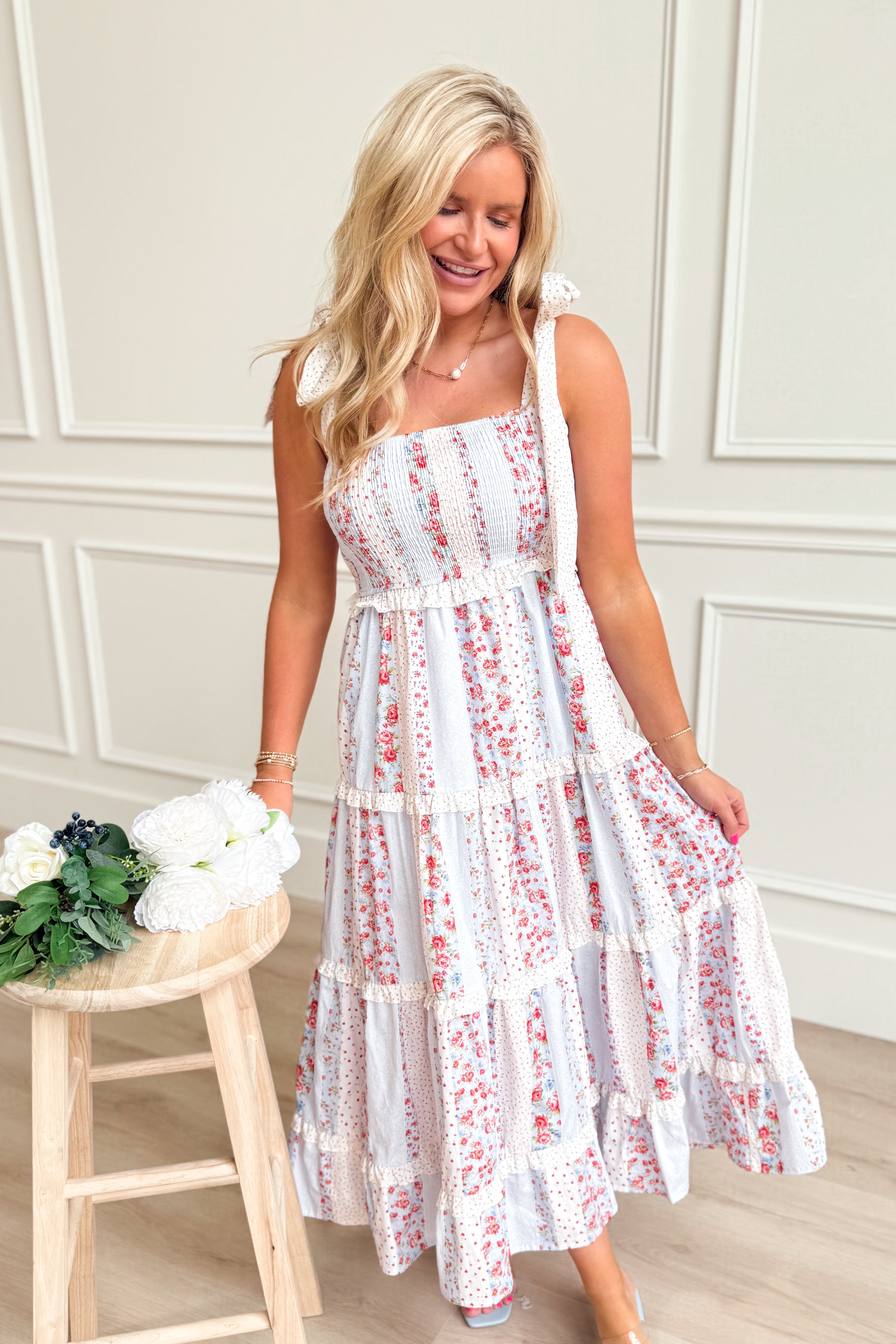 Sarah Floral Printed Tie Shoulder Dress - Be You Boutique