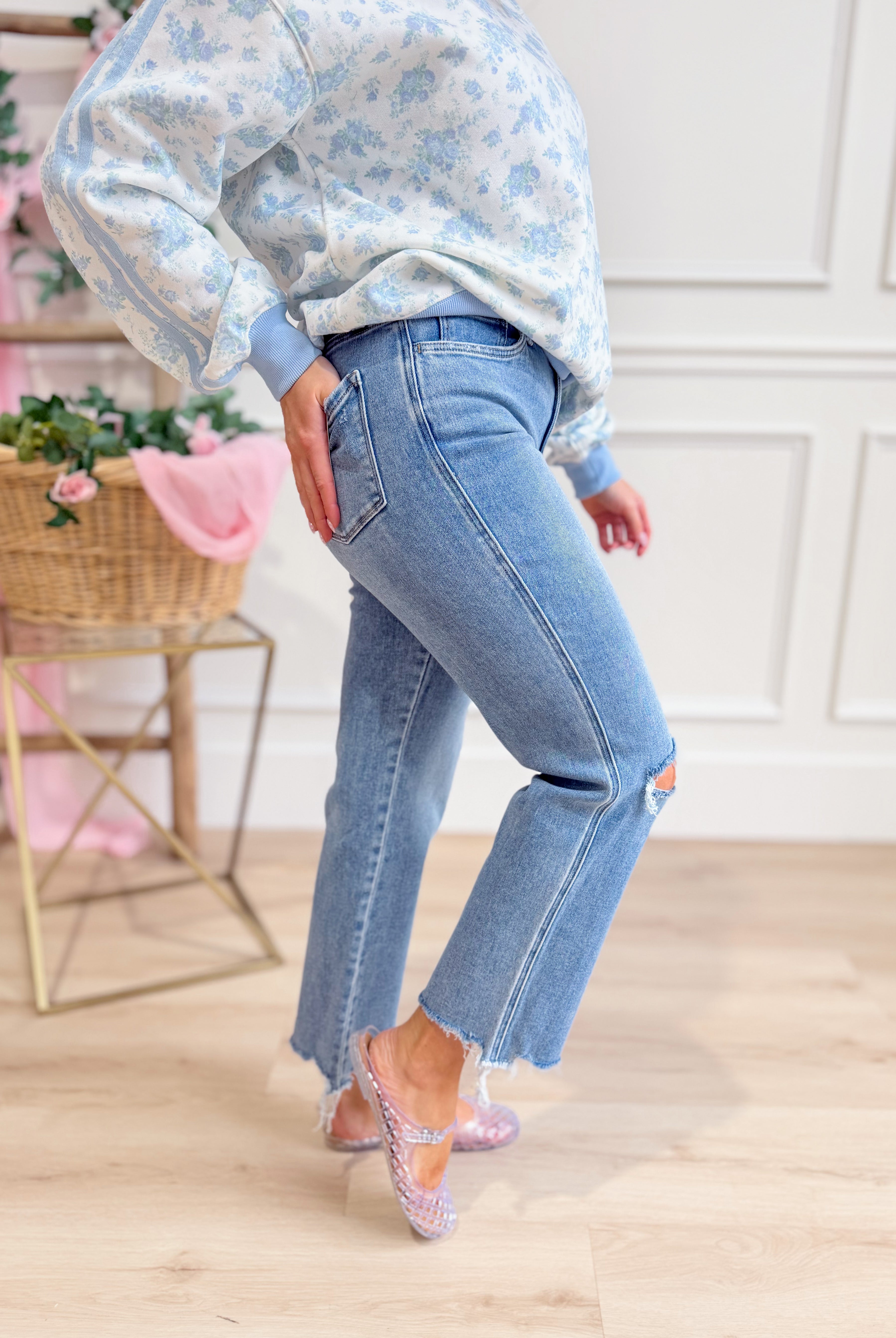Vervet Oliver high rise straight leg jeans from 146 Core Jeans collection, blue denim with classic five-pocket design.