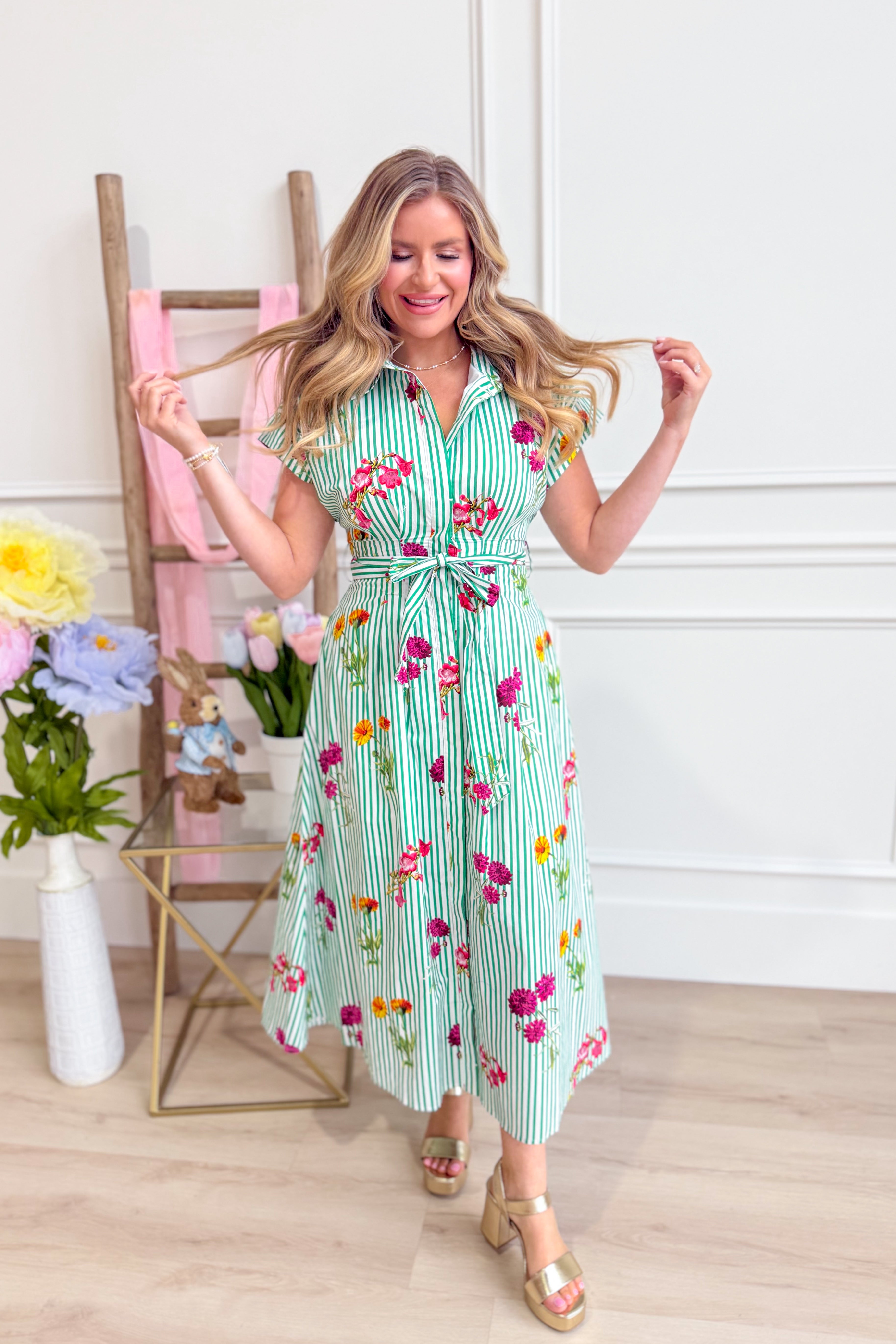 Tracey Spring Floral Tie Waist Dress - Be You Boutique