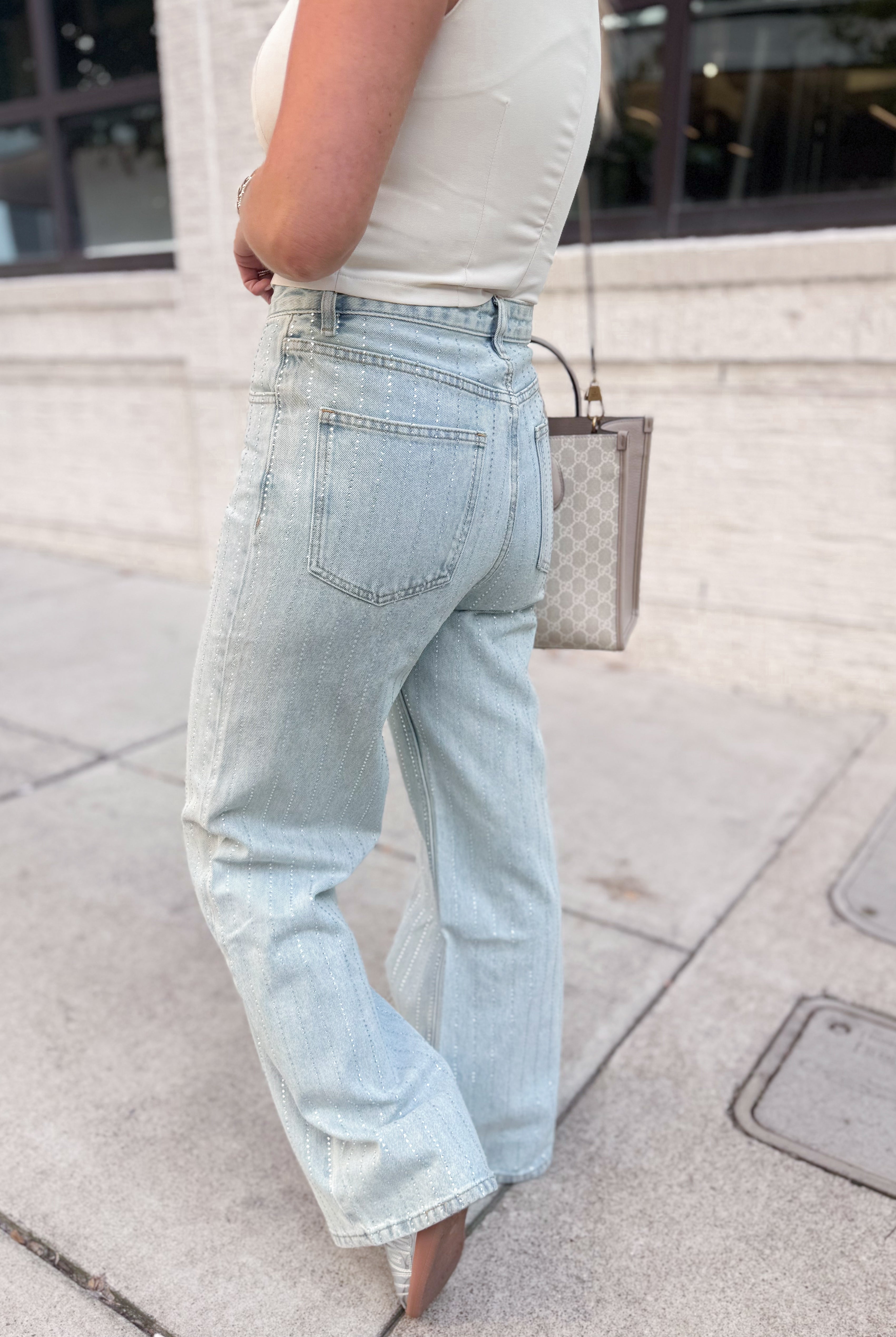 Kelsea Rhinestone Studded Denim Jean - Be You Boutique