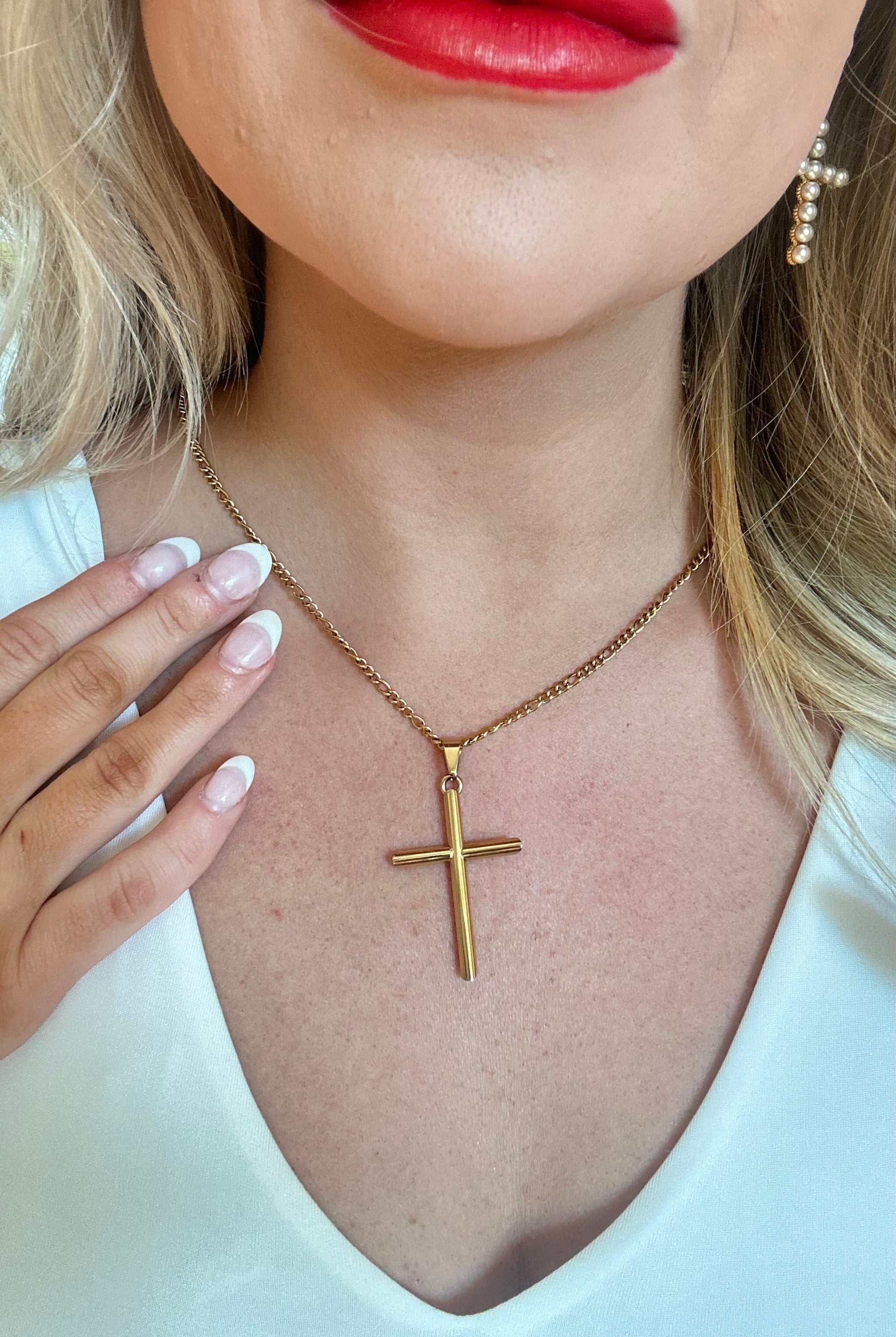 Lizzie Large Gold Cross Necklace - Be You Boutique