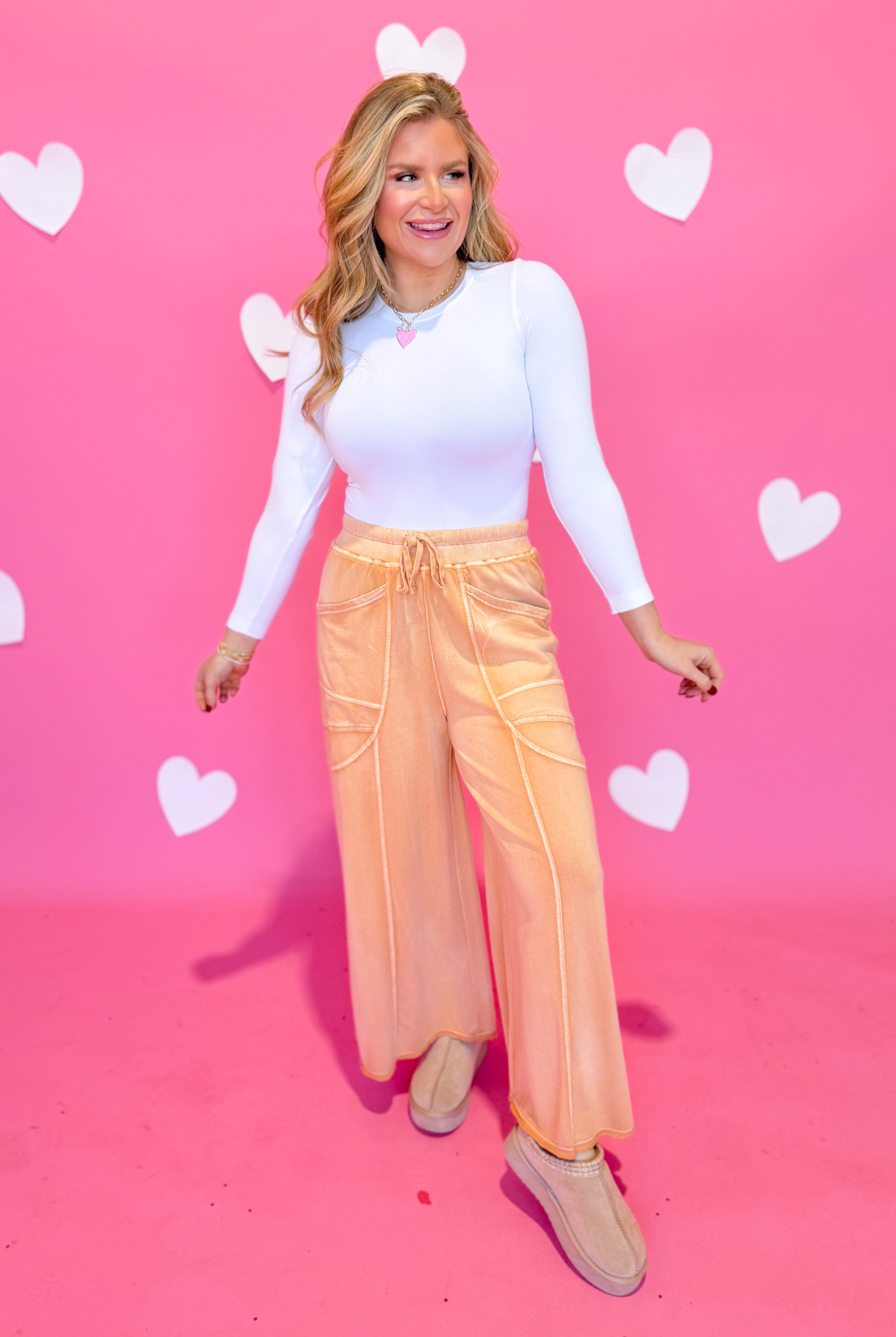 EASEL Luke Washed Terry Knit Wide Leg Pants, 156 Pants, showing soft, textured fabric and relaxed fit in a neutral color.