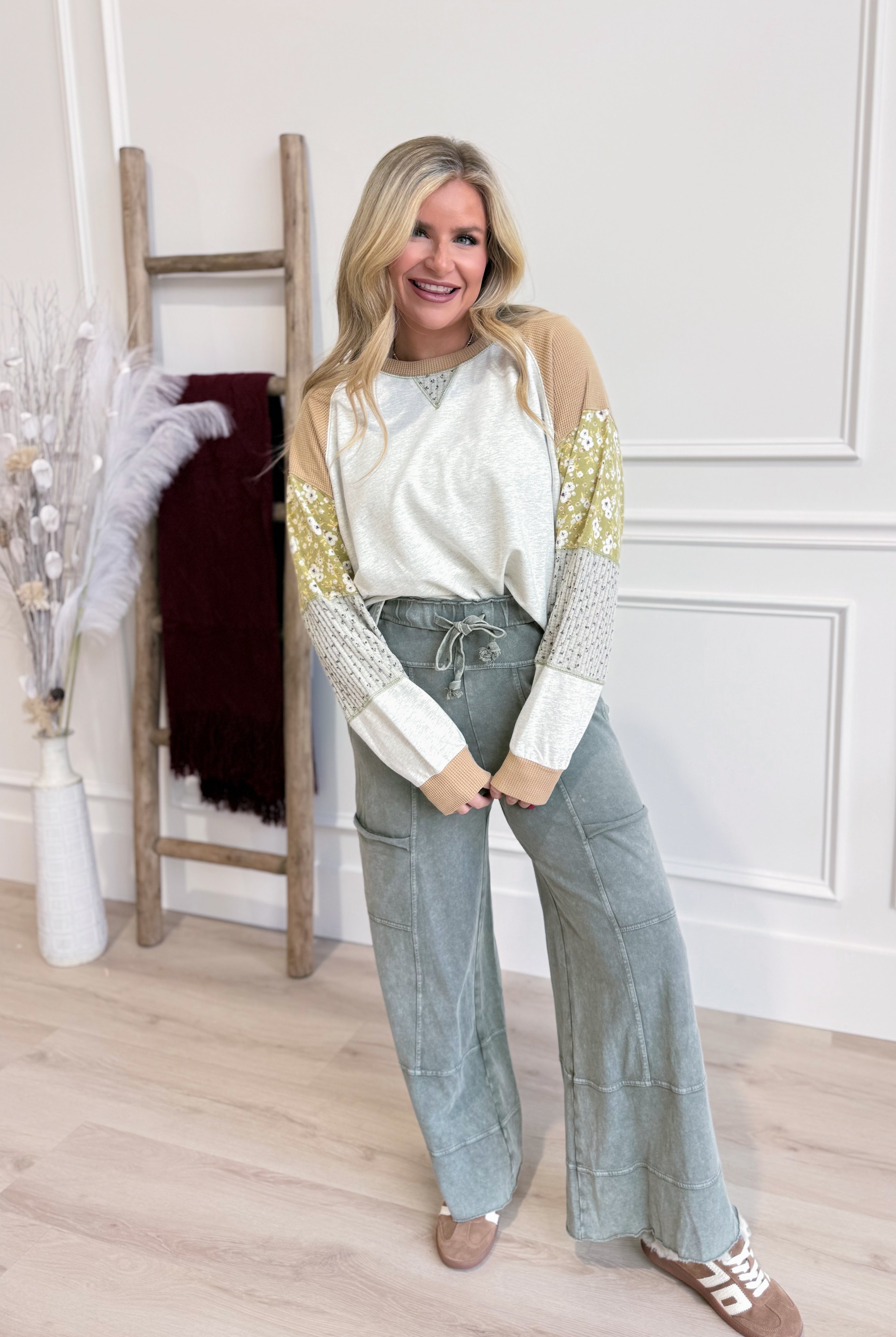 Emily Multi Patchwork Sleeve Pullover Top - Be You Boutique