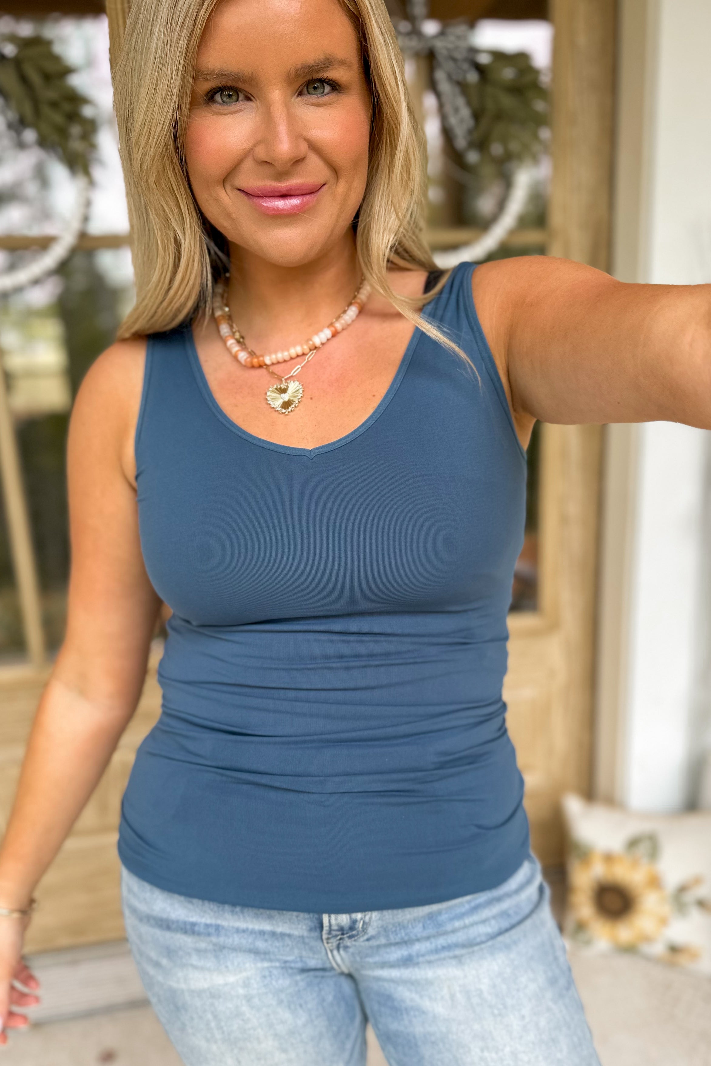 Cathy Basic Reversible Seamless Tank ~ Denim - Be You Boutique