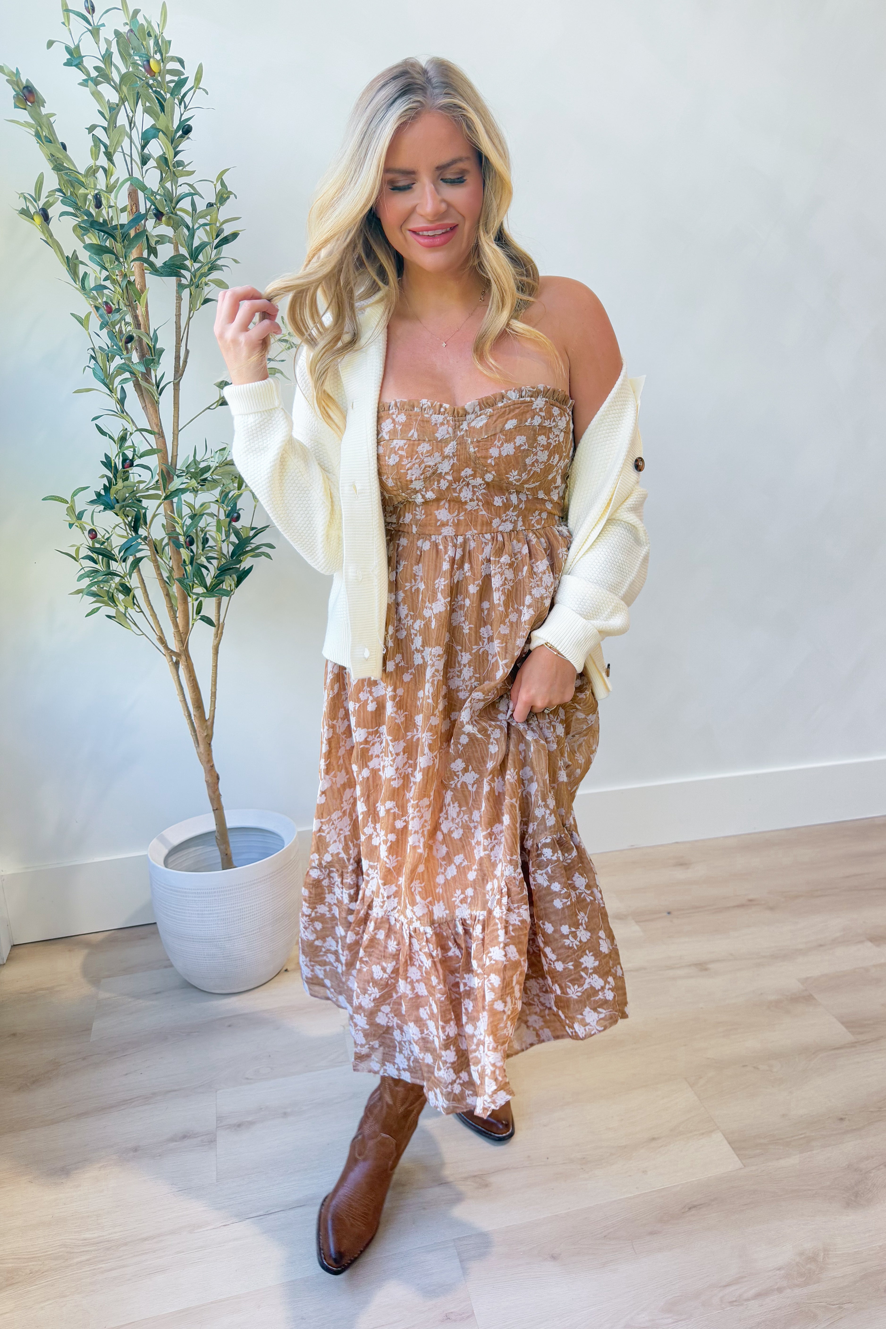 Zoe Fall Floral Ruffle Trim Dress - Be You Boutique