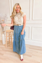 Rebecca Tiered Denim Long Skirt - Be You Boutique
