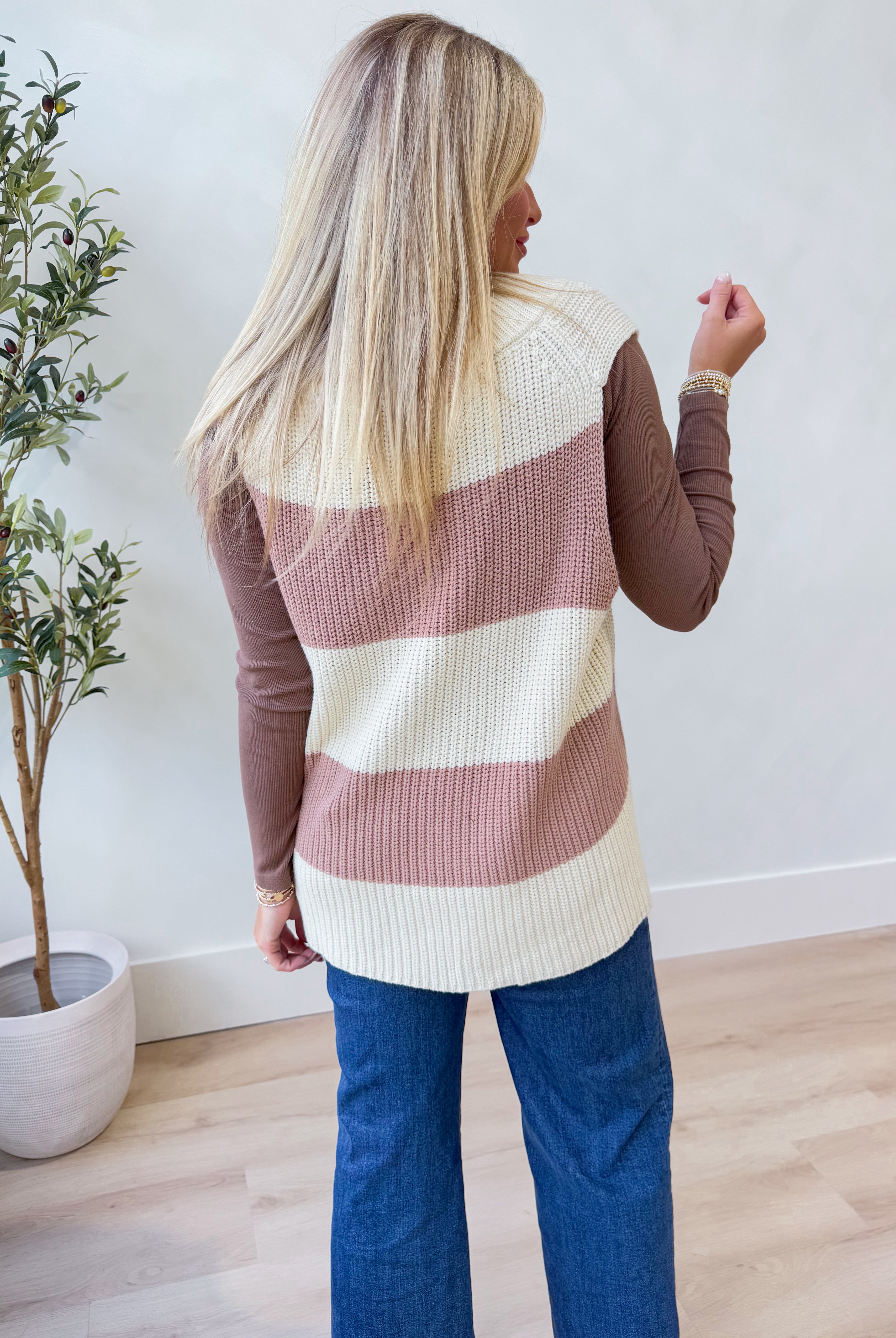 Caroline Striped Sleeveless Sweater Top - Be You Boutique