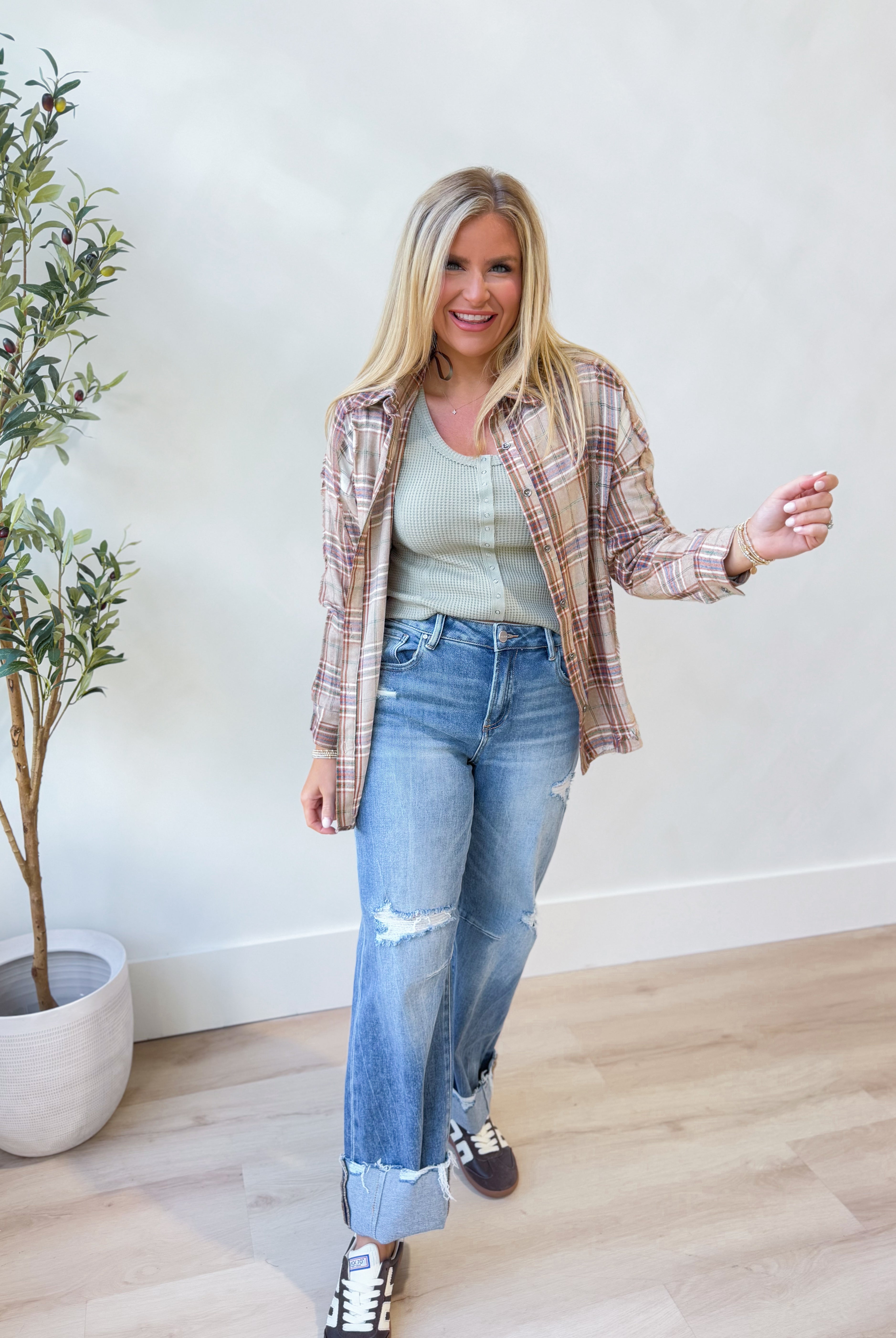 Jalyn Button Down Waffle Knit Top - Be You Boutique