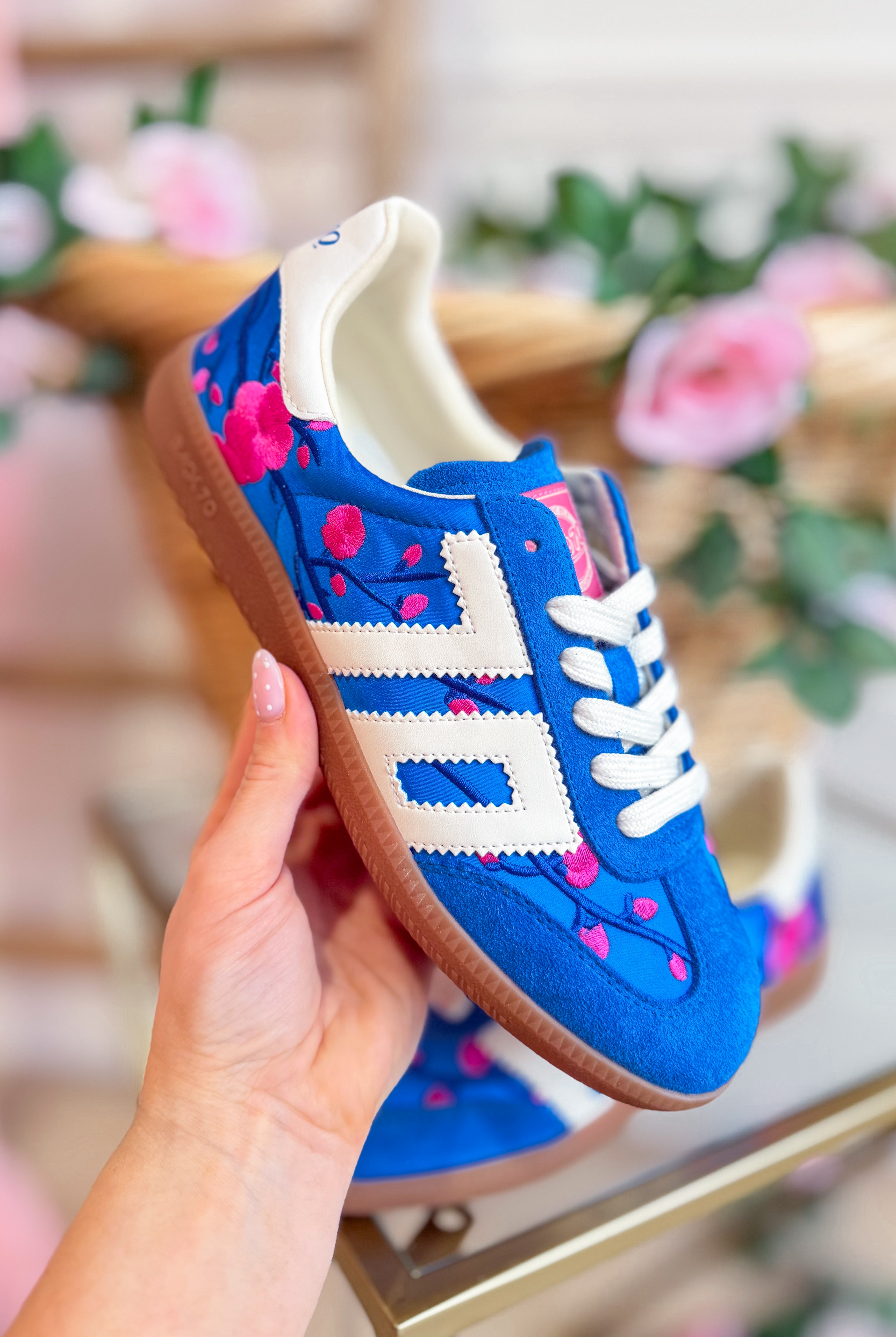 BACK 70 Ghost Sneakers 205 in French Blue with floral design, featuring stylish ghost-themed accents on the sneakers.