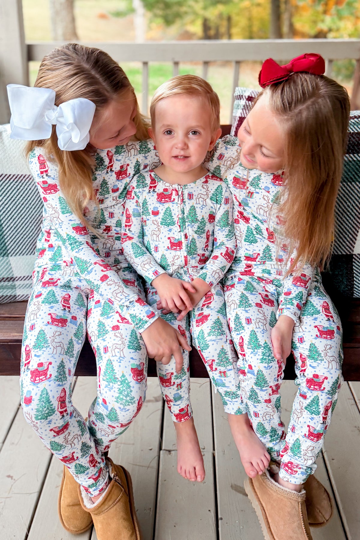 Mary Square Annie Tidings and Toile baby pajamas with holiday toile print and matching pants