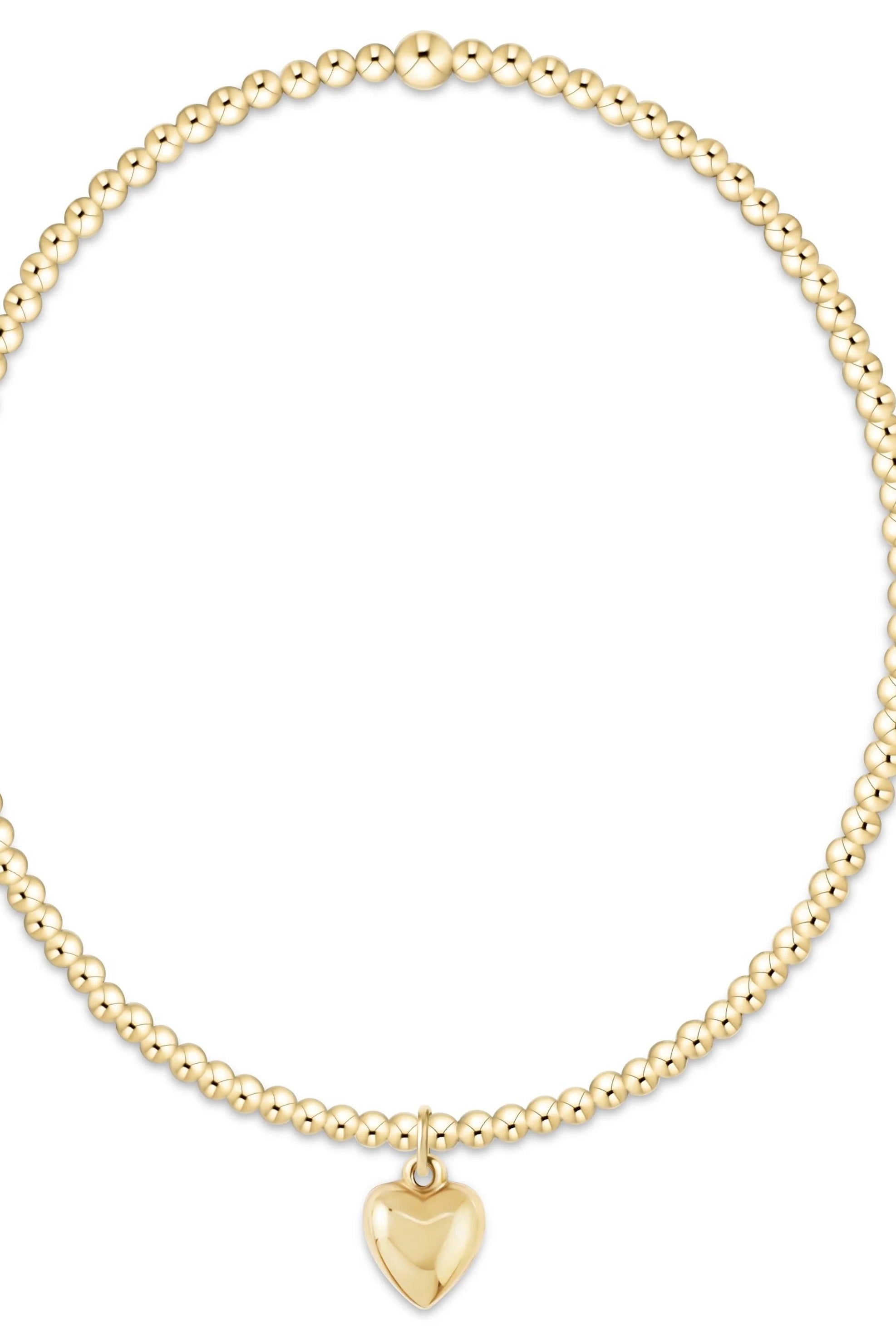 Enewton Love Plush Gold Charm Bracelet with 2mm chain and love pendant, featuring elegant jewelry design.