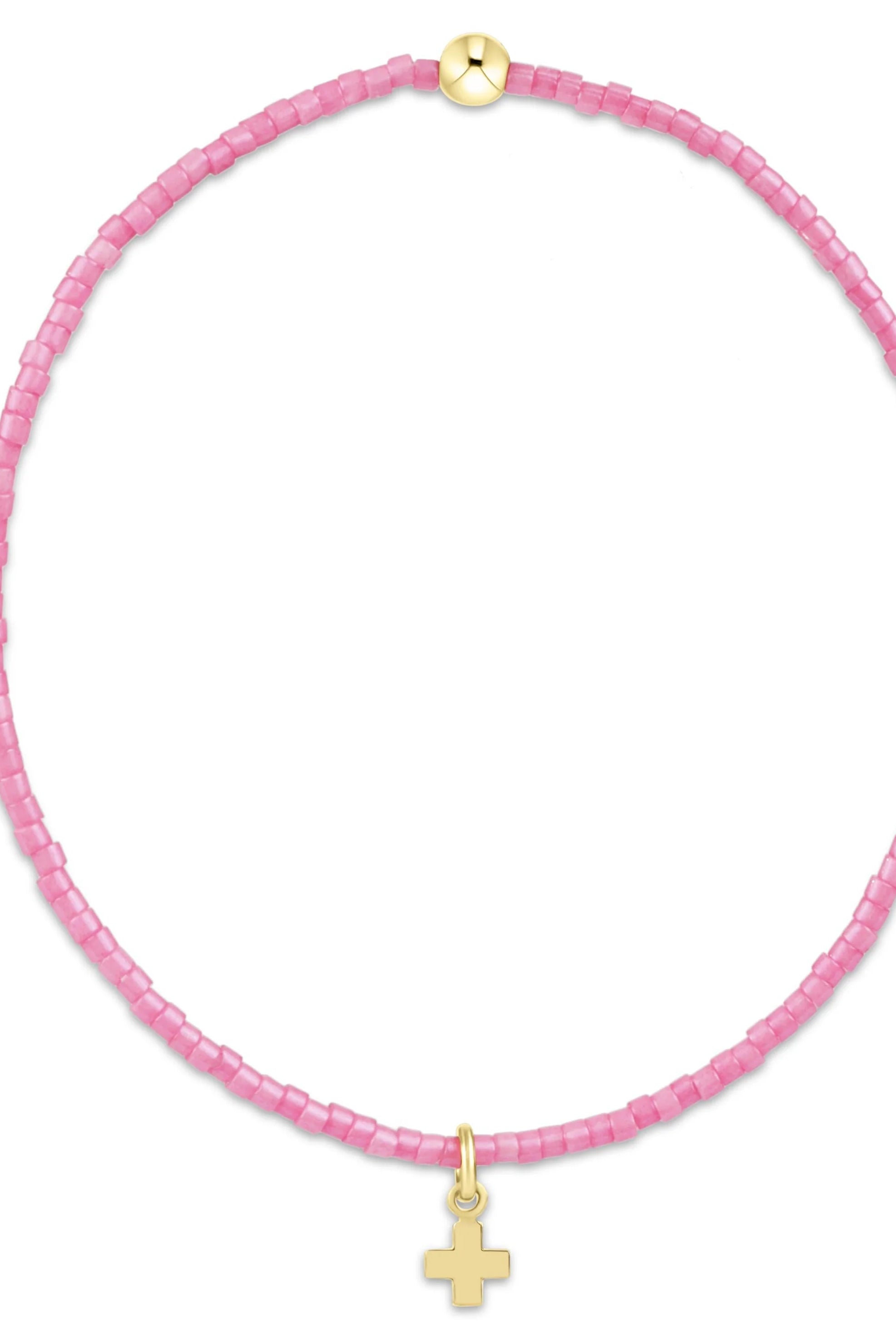 Enewton Bubblegum Hope Classic Signature Cross Charm Bracelet featuring a silver chain and a cross charm on a white background.