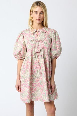 Janice Pelia Floral Bubble Sleeve Dress - Be You Boutique