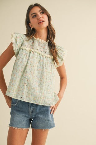 Samme Floral Flutter Sleeve Top - Be You Boutique