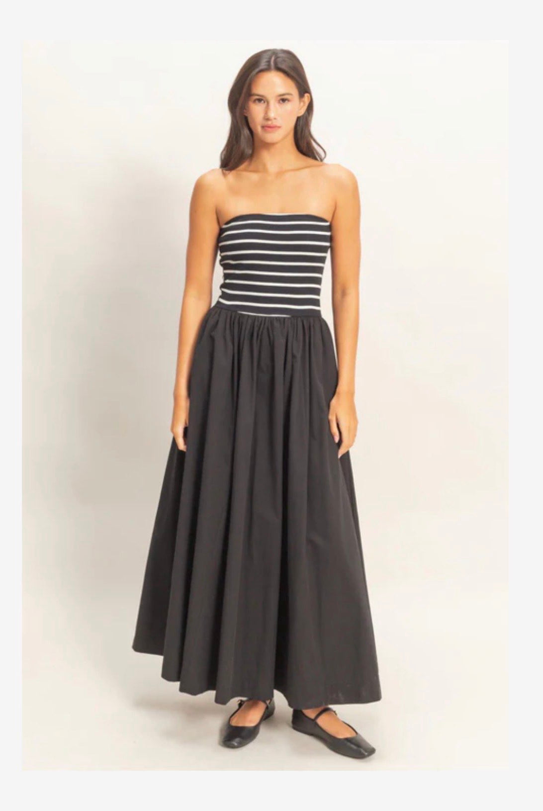 HYFVE Moana striped strapless midi dress with a casual, relaxed fit in a stylish striped pattern, perfect for warm-weather wear.