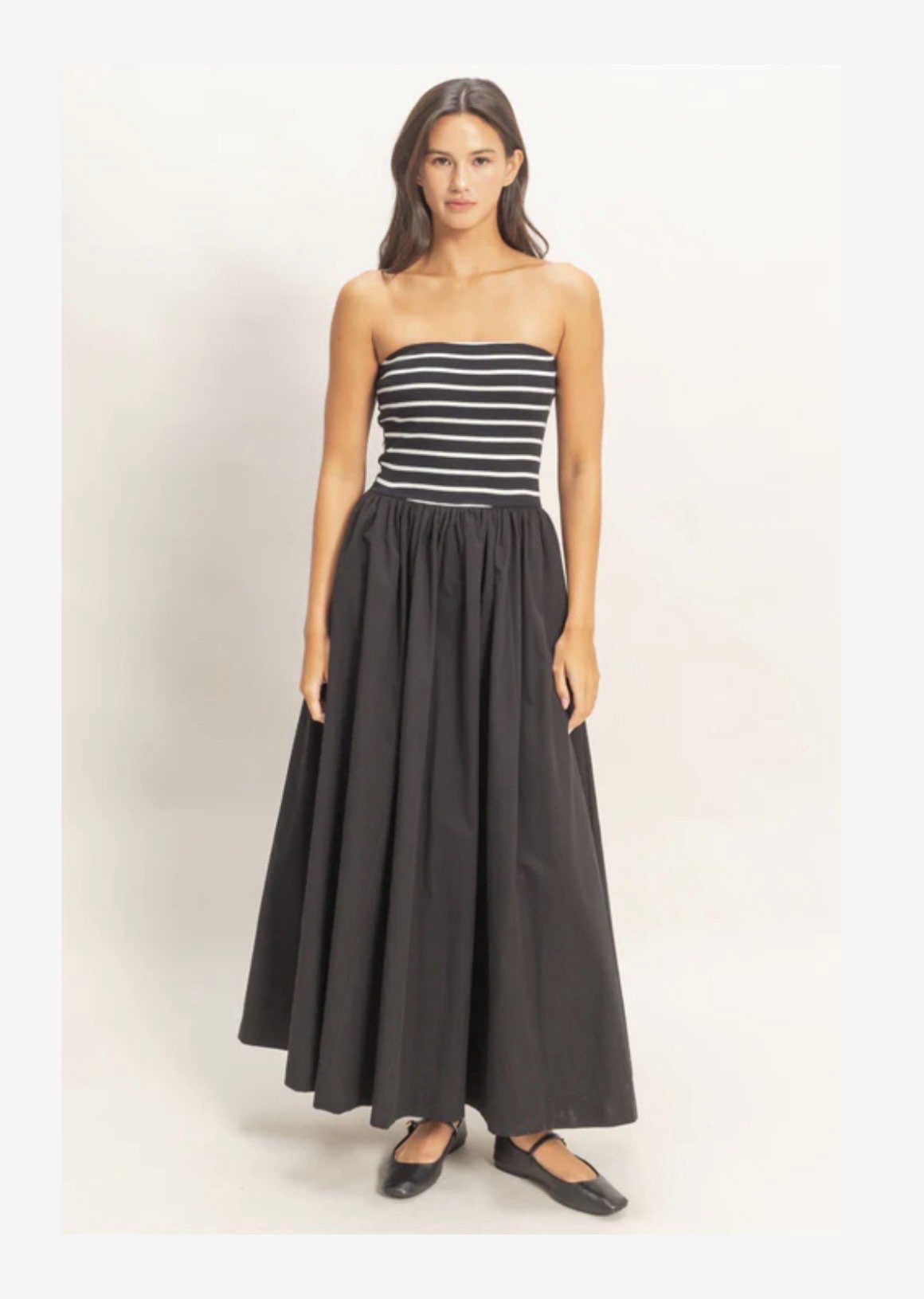 HYFVE Moana striped strapless midi dress with a casual, relaxed fit in a stylish striped pattern, perfect for warm-weather wear.
