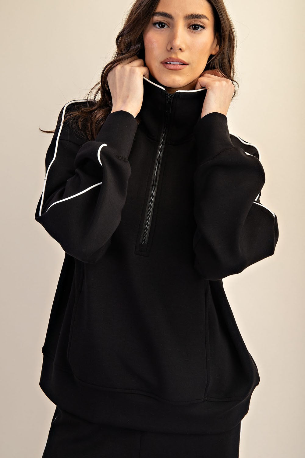 Frankie Piping Quarter Zip Pullover - Be You Boutique