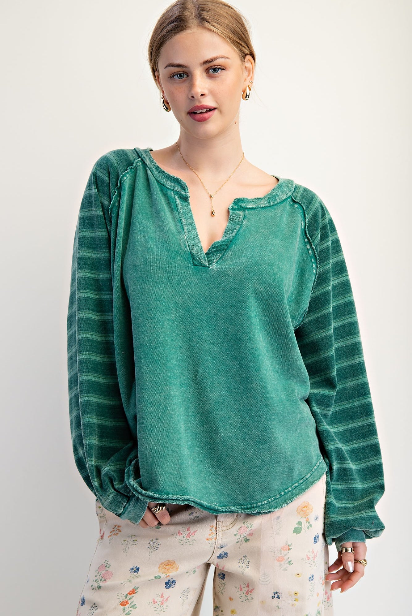 Frankie Striped Contrast Sleeve Top - Be You Boutique