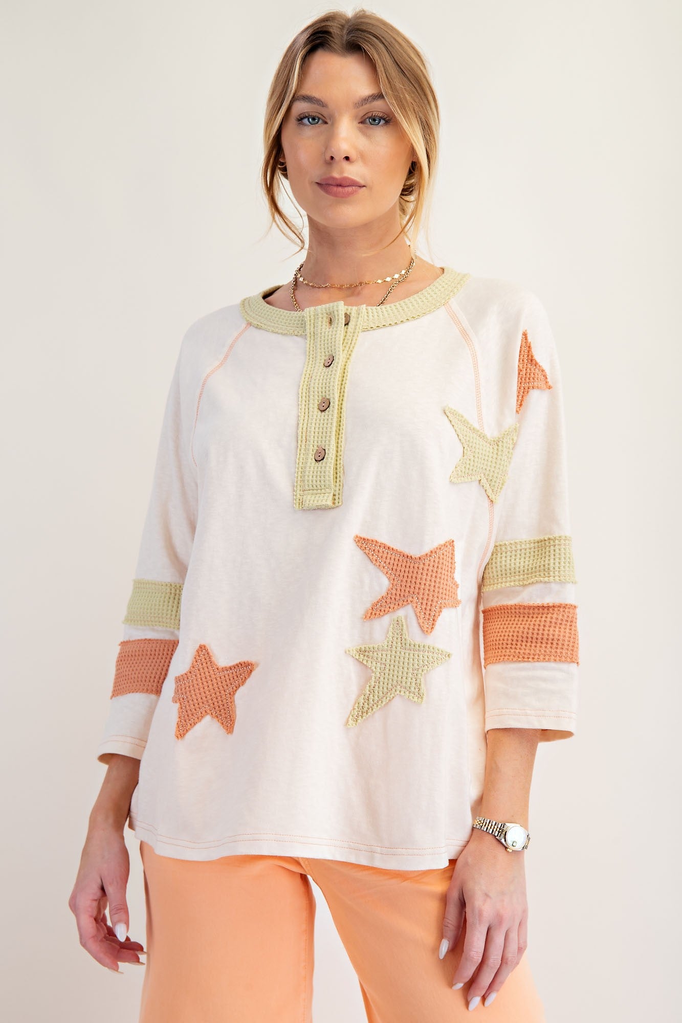 Hannah Star Patch Color Block Top - Be You Boutique