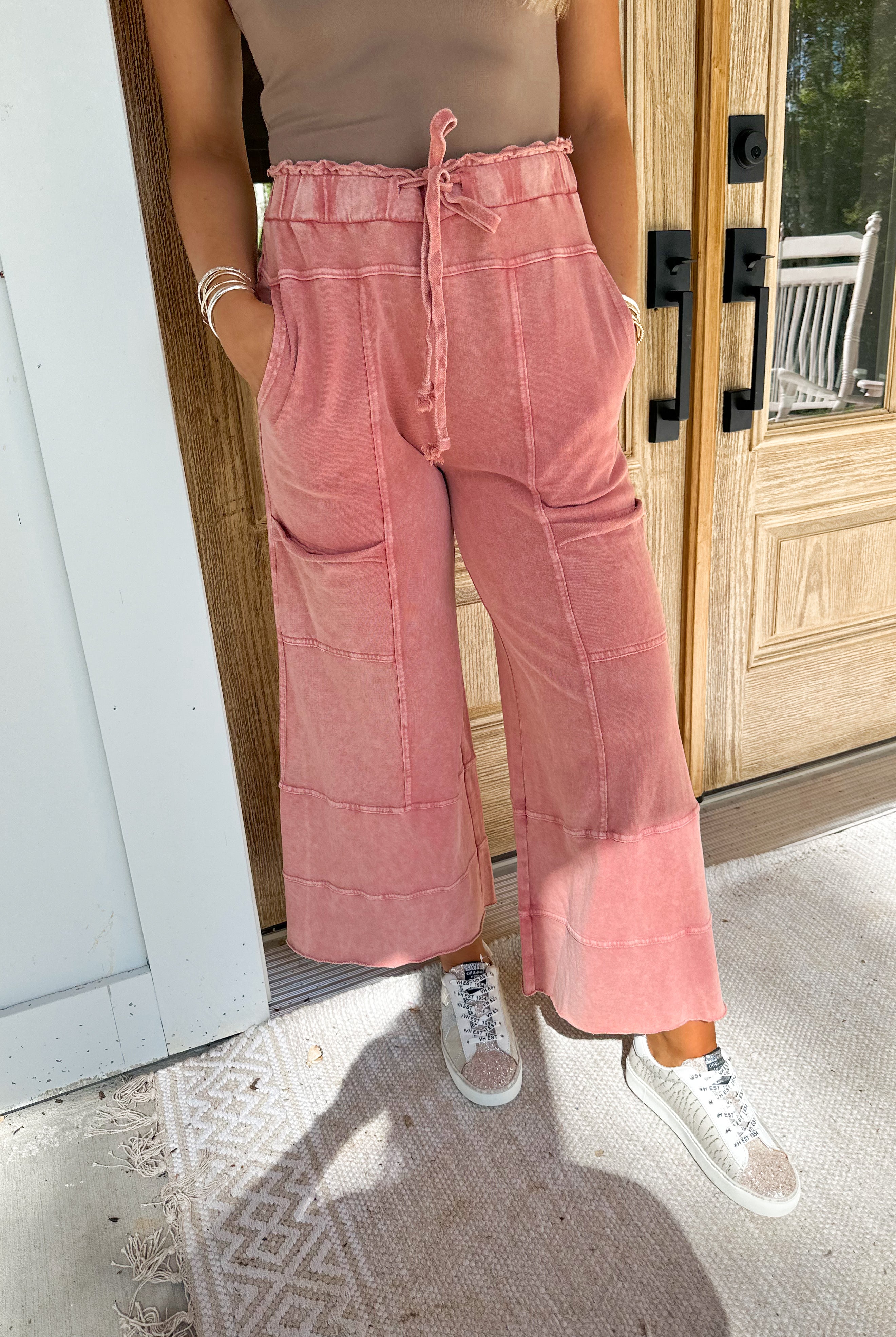 Bradley Mineral Washed Terry Knit Wide Leg Pants - Be You Boutique