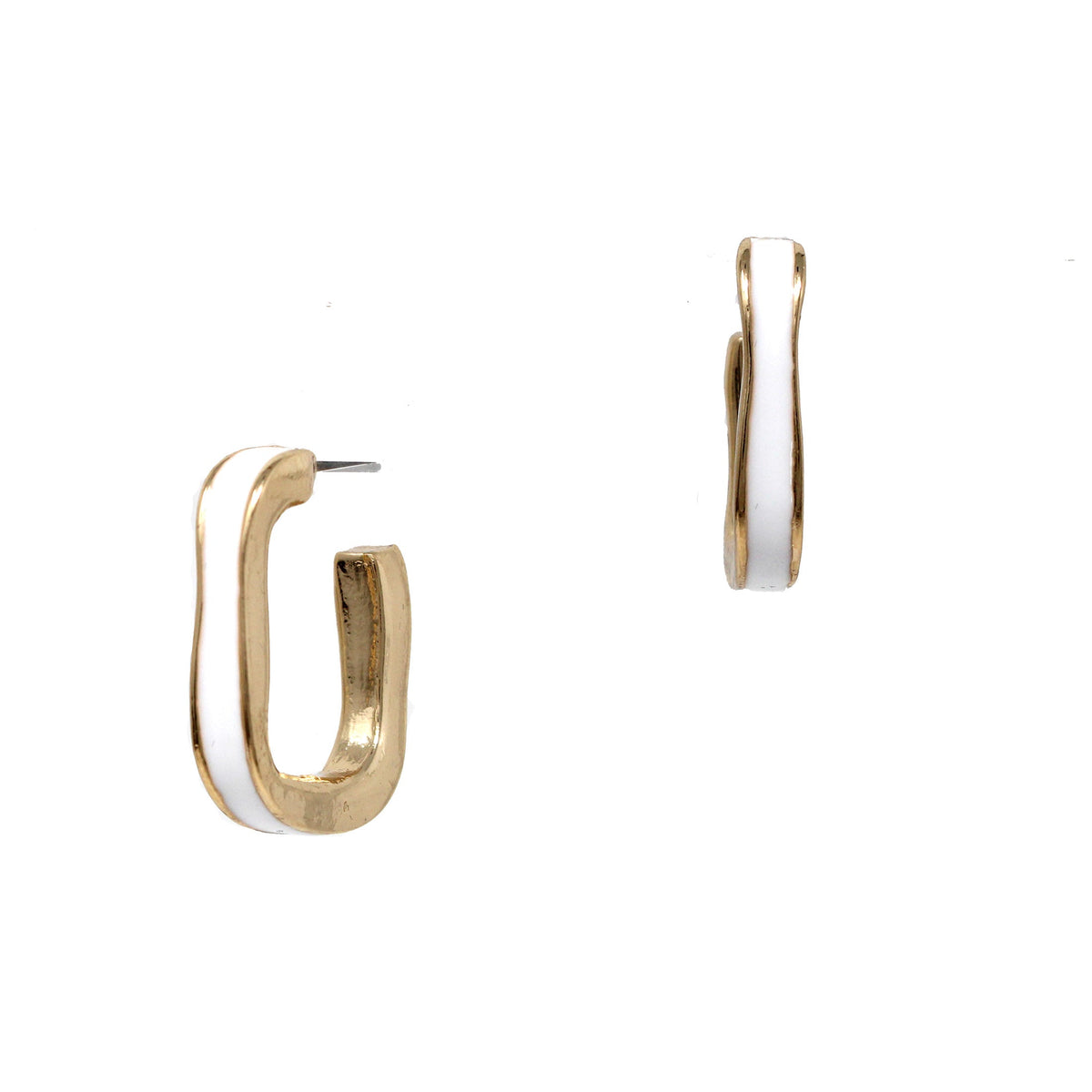Gold and white epoxy squared hoop earrings from WHATS HOT 221 Earrings collection, featuring geometric design and shiny finish.