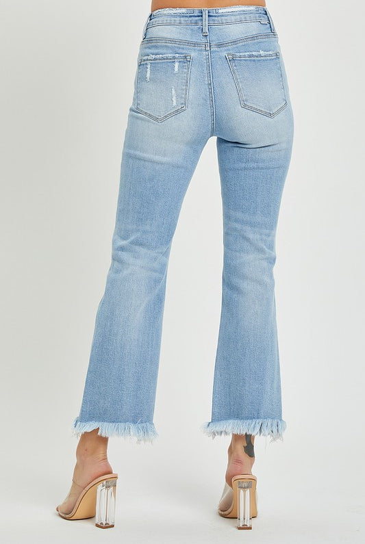 Risen Helen High Rise Distressed Crop Flare Denim Jeans - Be You Boutique