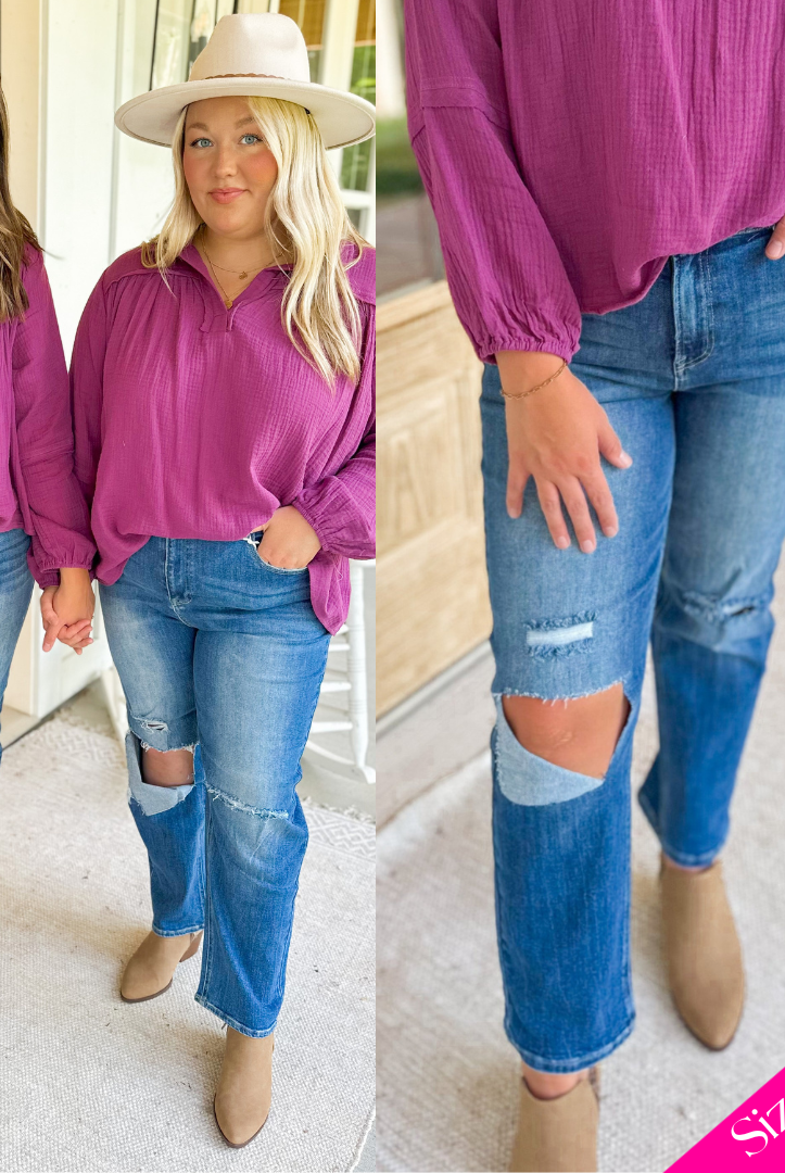 Risen Kendra High Rise Distressed Relaxed Jeans - Be You Boutique