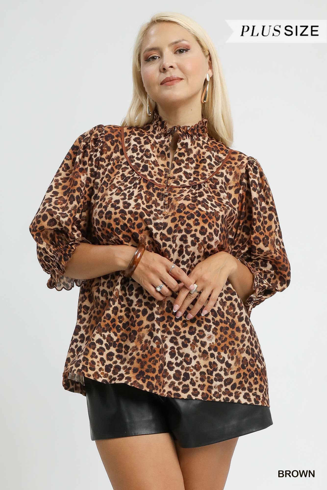 Miranda Leopard Ruffle Mock Neck Blouse - Be You Boutique