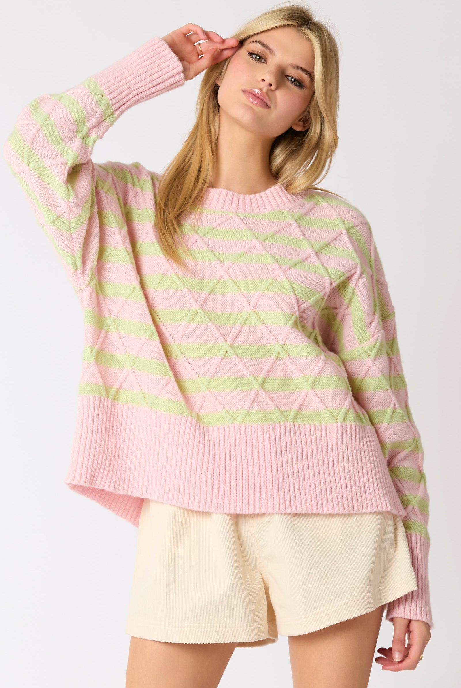 Nancy Poly X-Cable Detail Stripe Sweater - Be You Boutique