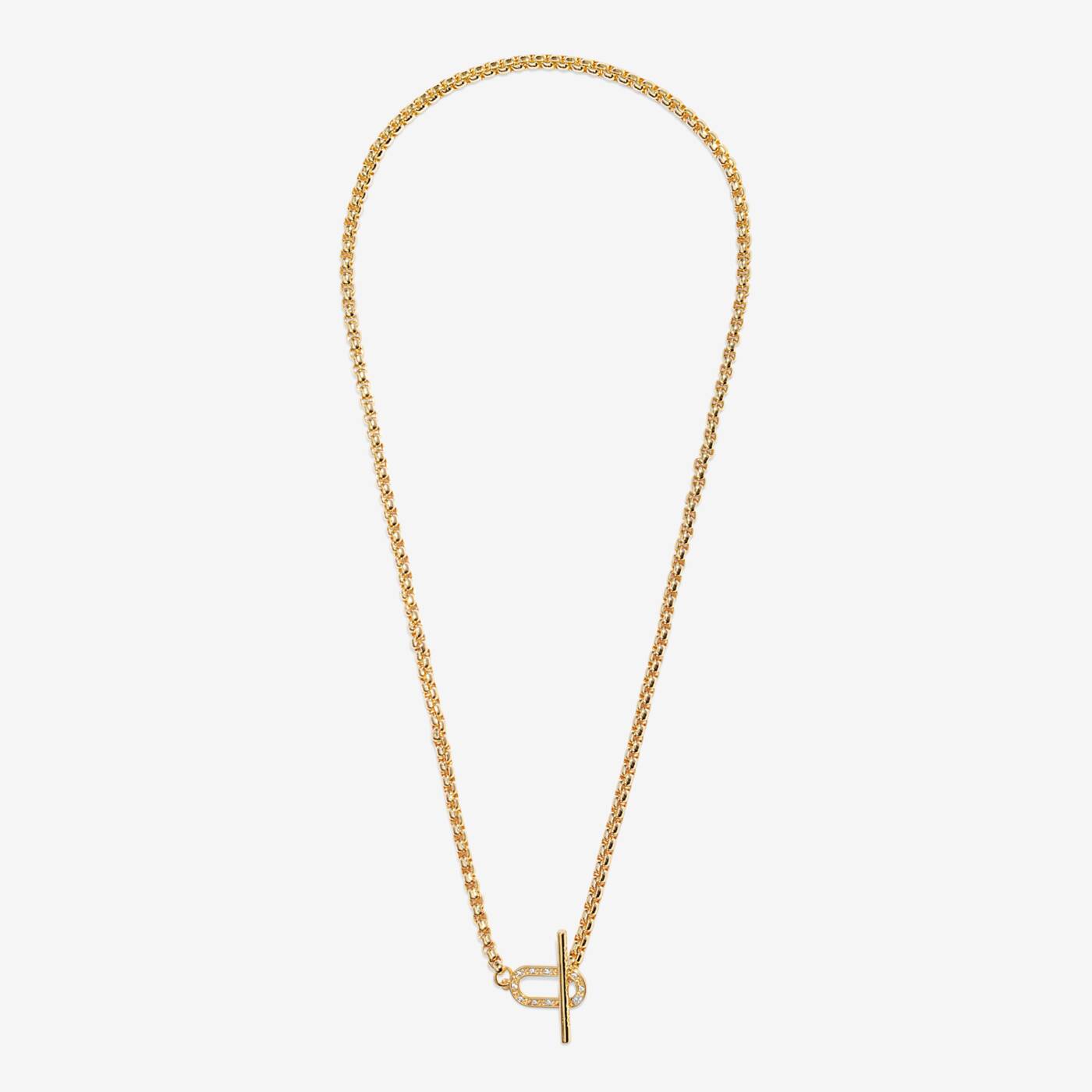 A LITTLES & CO Evermore Oval T Bar 16-inch necklace with a sleek oval T bar pendant on a delicate chain.