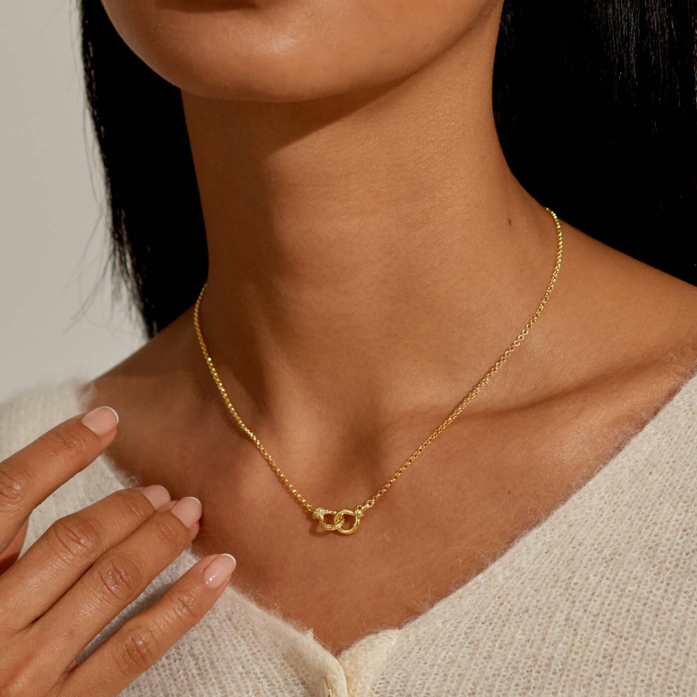 Evermore Linked Knot 15 3/4-inch necklace by A LITTLES & CO, featuring a distinctive linked knot design in silver-tone jewelry.