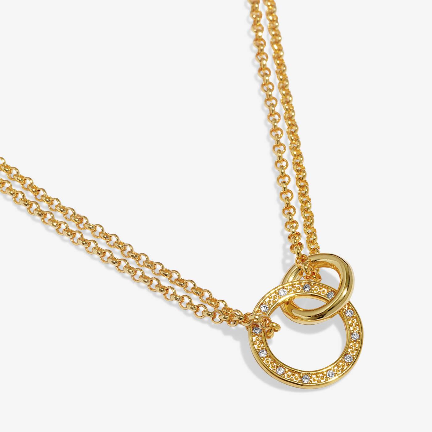 A LITTLES & CO Evermore Linked Circles 15 3/4-inch necklace featuring interconnected silver loops on a chain.