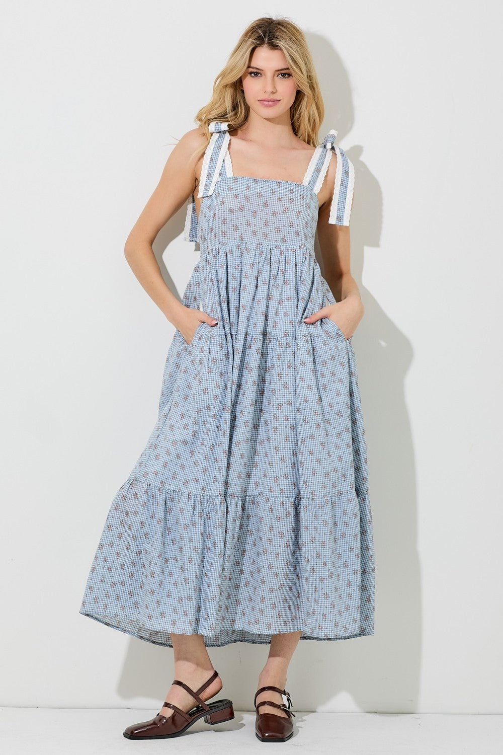 Betsy Floral Gingham Tie Strap Dress - Be You Boutique