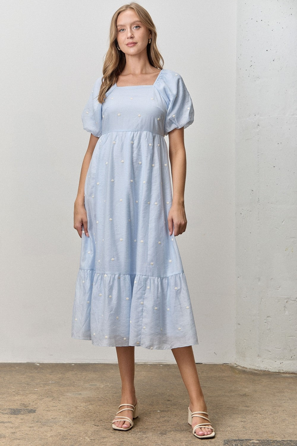 Pamela Blue Embroidered Dotted Dress - Be You Boutique