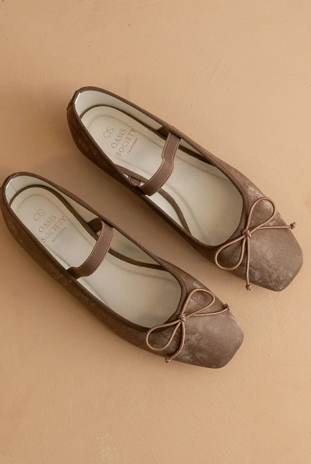 OASISSOCIETY London Coffee round toe flat shoe, 212 other shoes, showing the stylish brown leather upper and rounded toe design.