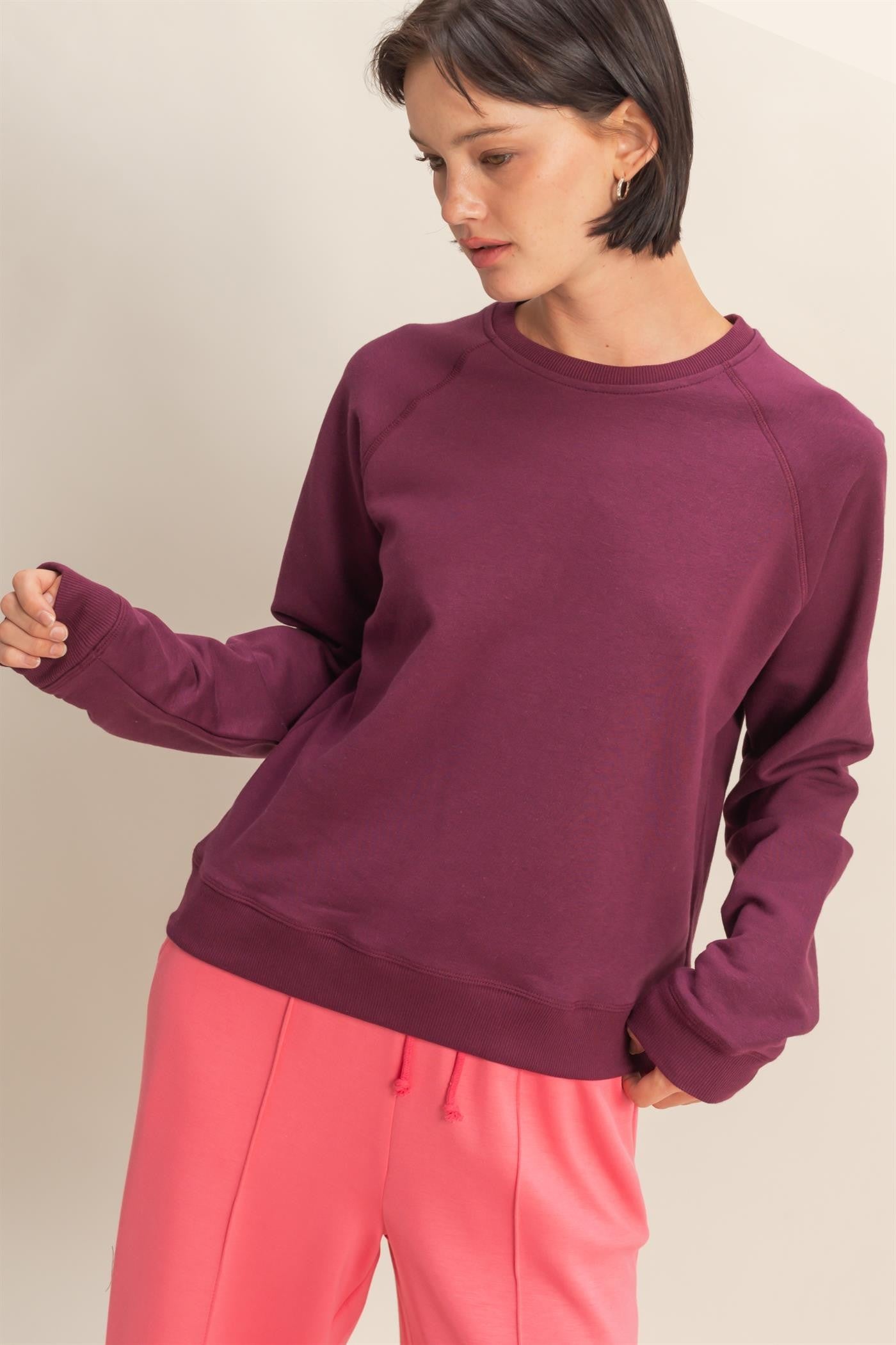 Whitney Raglan Sleeve Crewneck Pullover - Be You Boutique