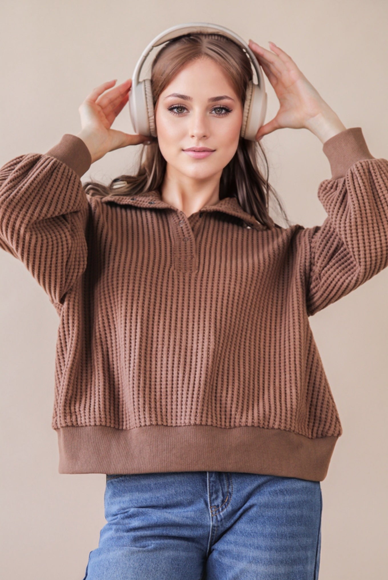 Hadlee Oversized Waffle Knit Pullover - Be You Boutique